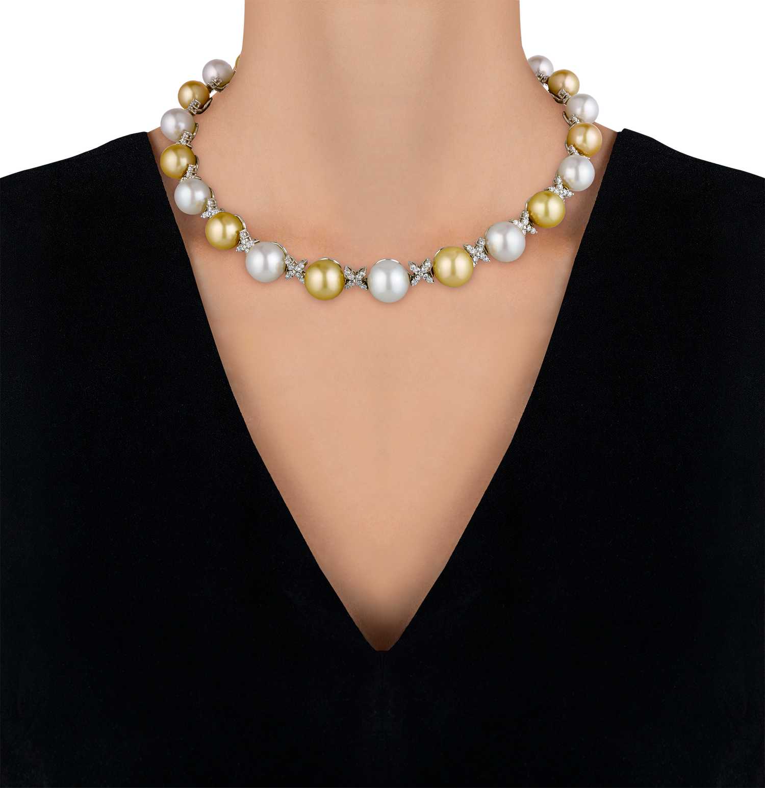 White and Gold South Sea Pearl and Diamond Necklace