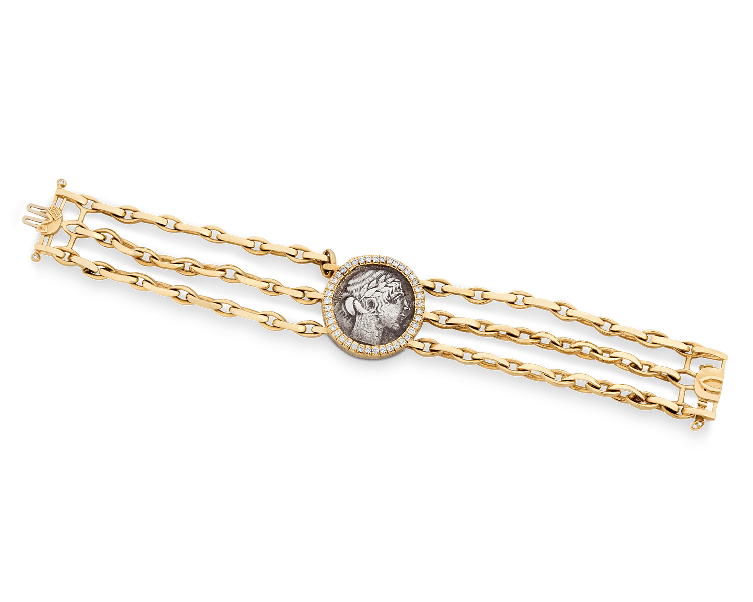 18k Yellow Gold Ancient Greek Coin Bracelet