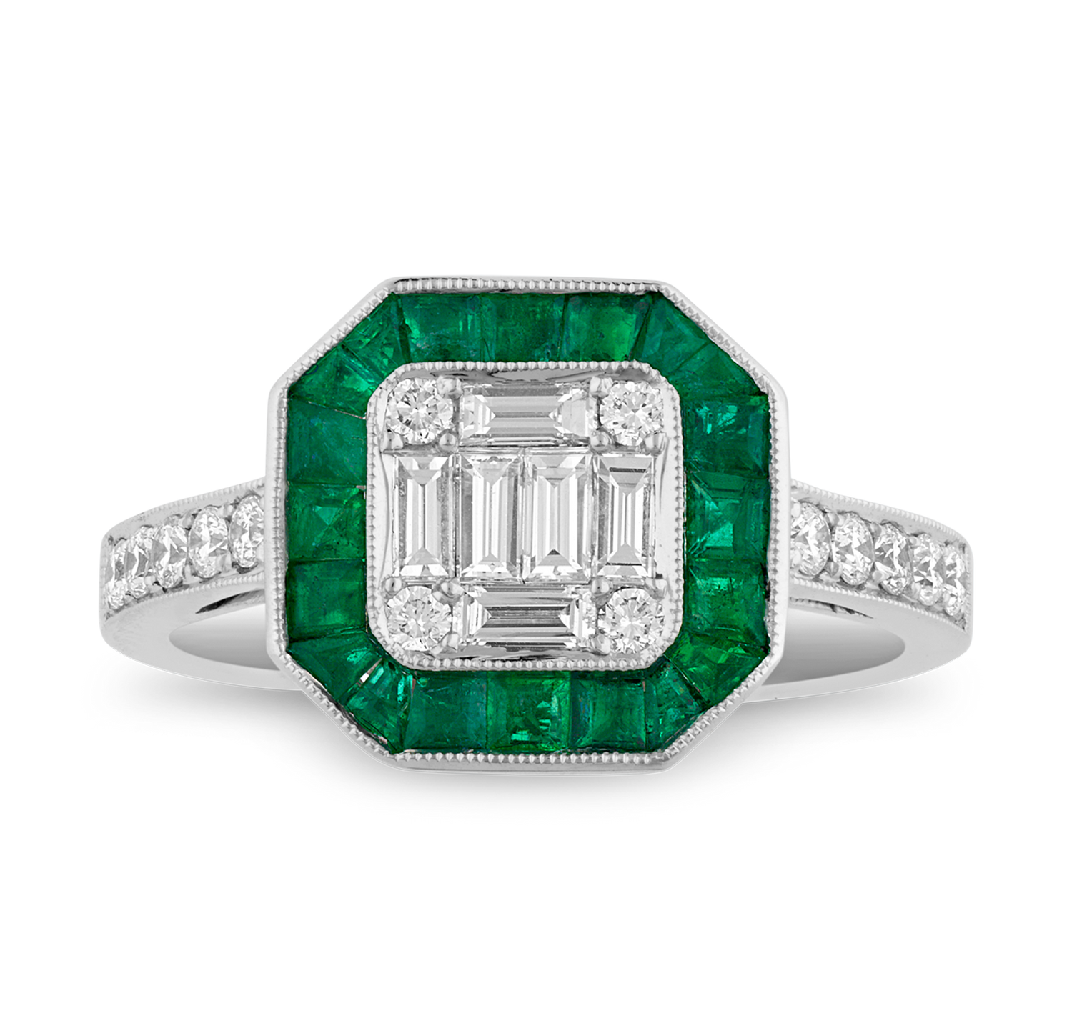 Art Deco-Style Diamond and Emerald Ring