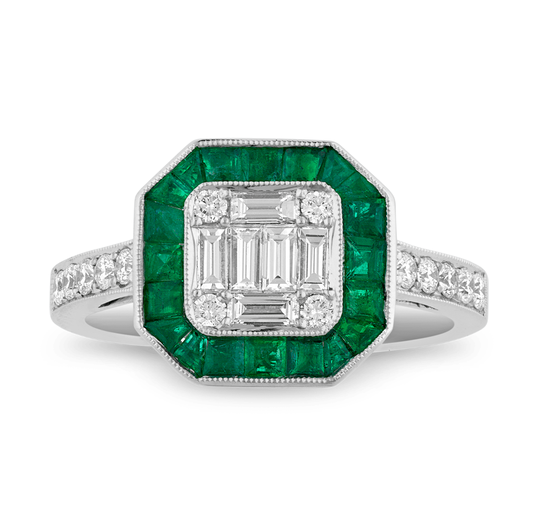 Art Deco-Style Diamond and Emerald Ring