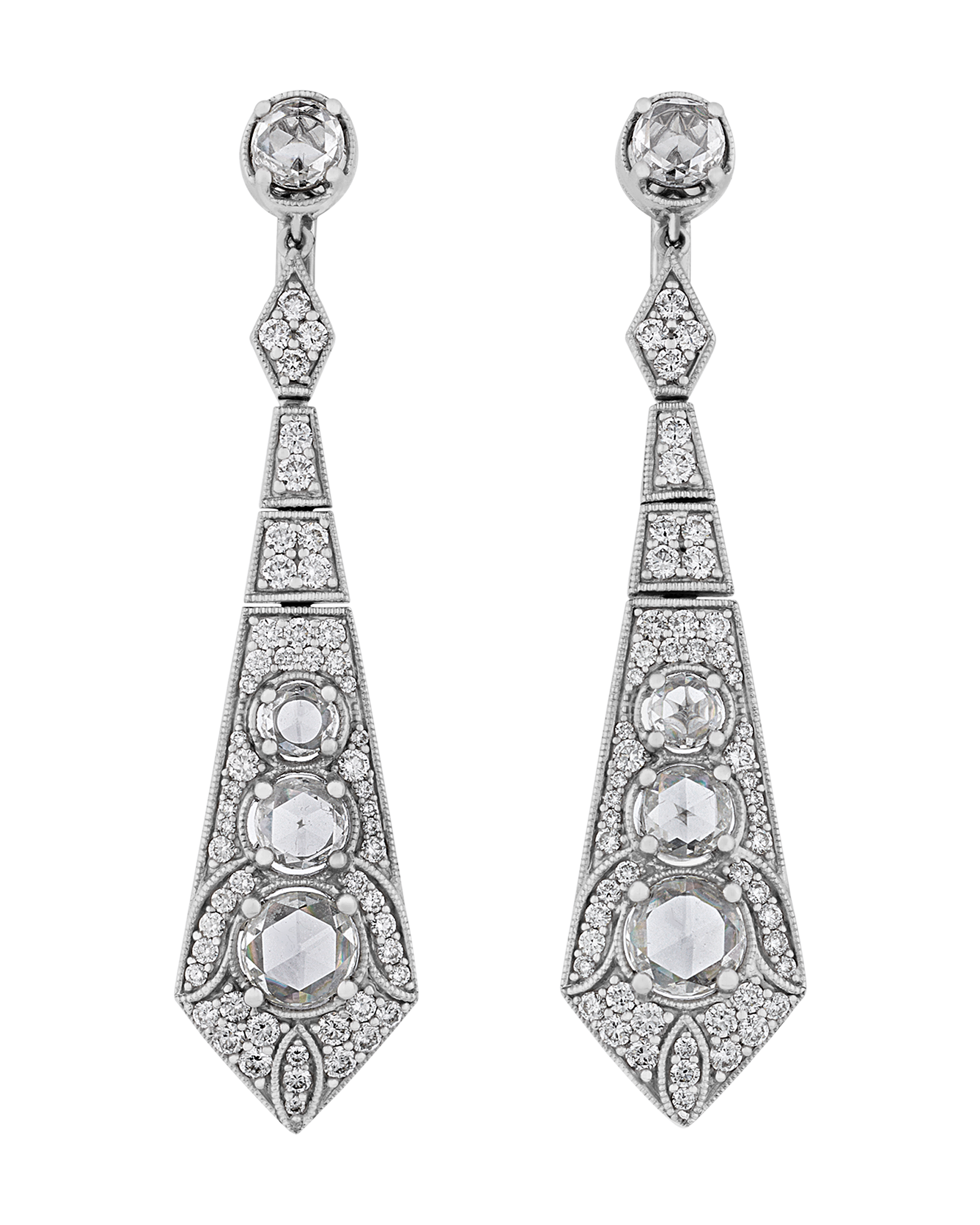 Art Deco-Style Diamond Earrings, 3.25 carats