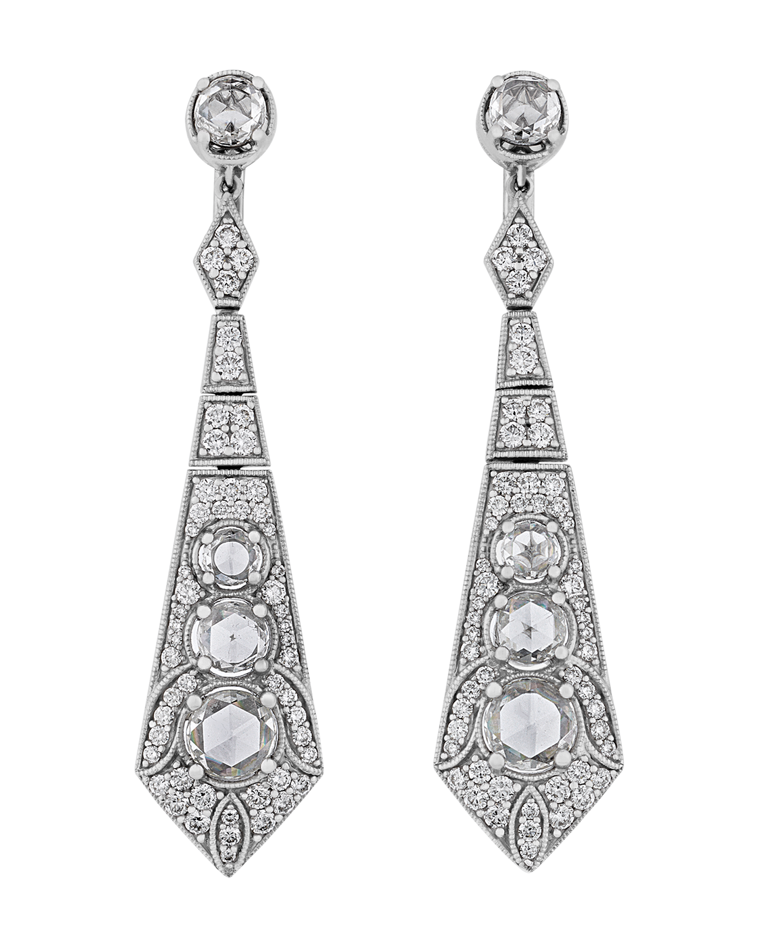 Art Deco-Style Diamond Earrings, 3.25 carats