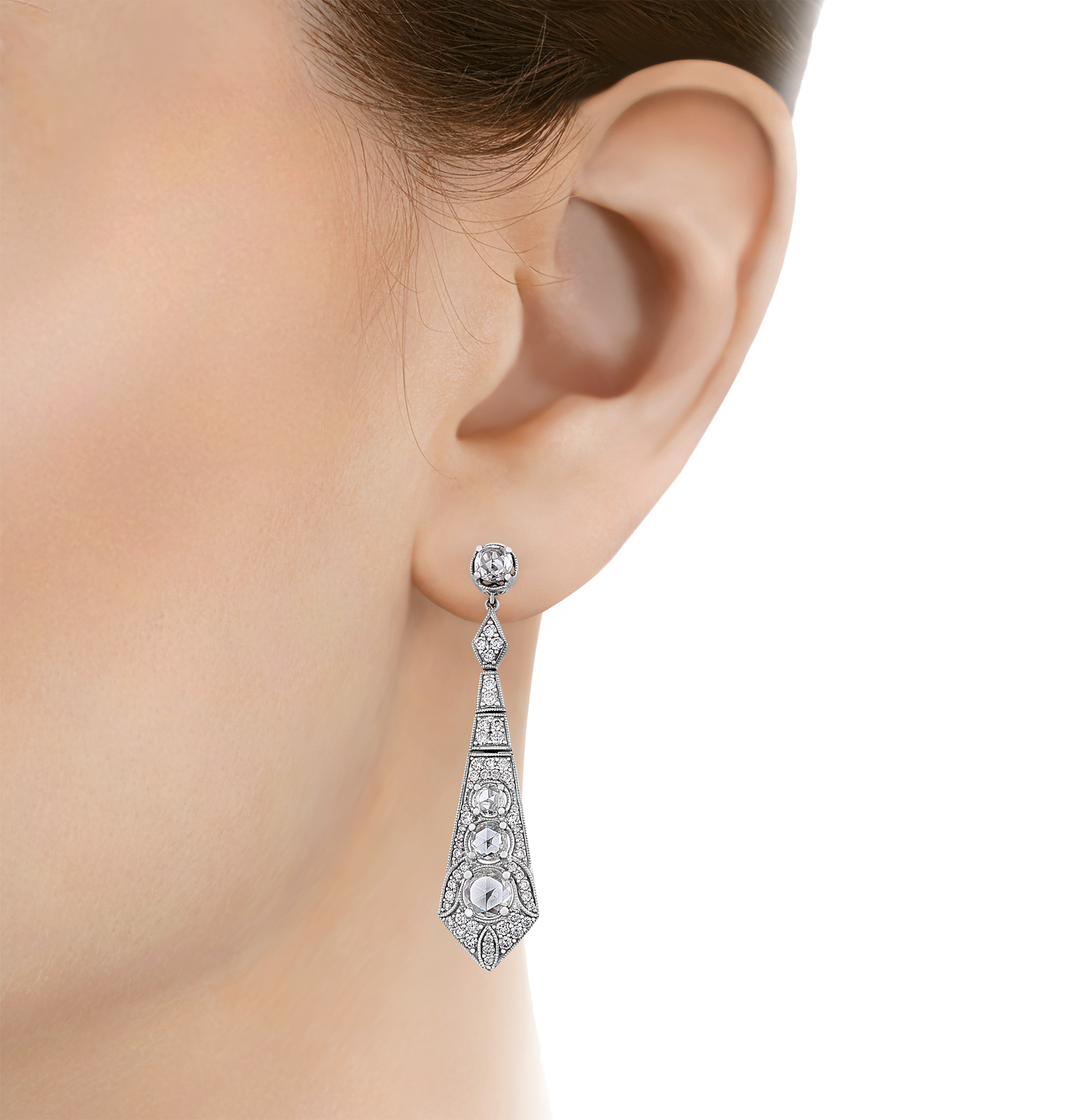 Art Deco-Style Diamond Earrings, 3.25 carats