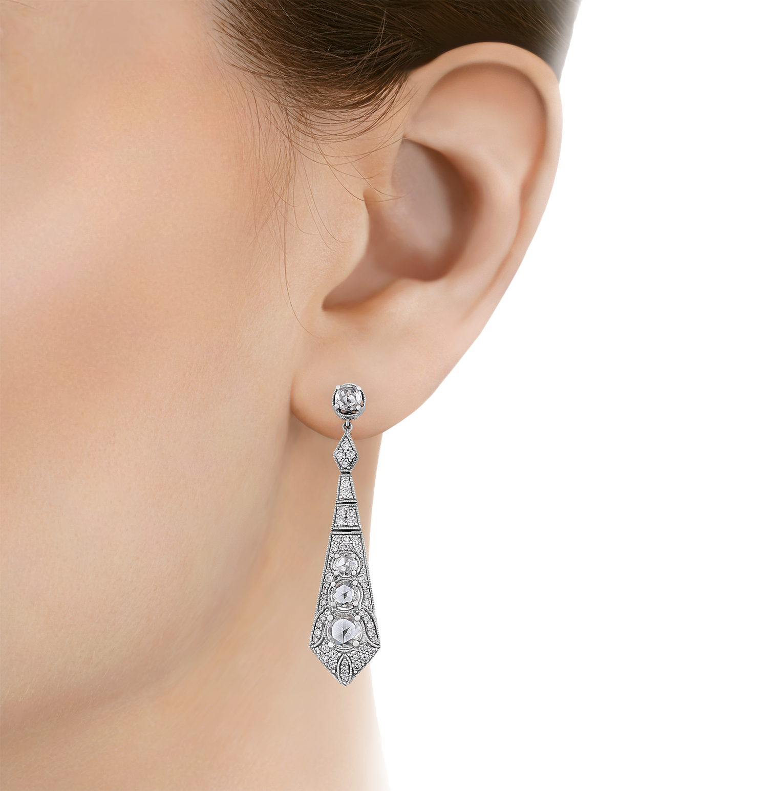 Art Deco-Style Diamond Earrings, 3.25 carats