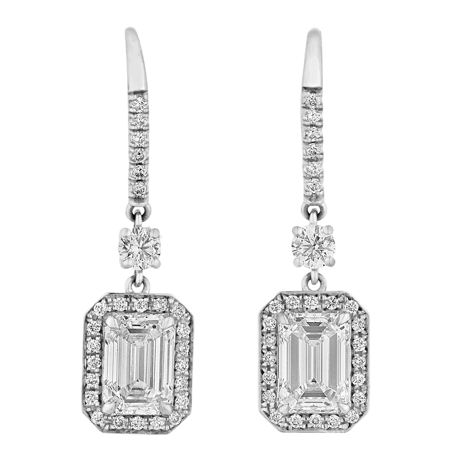 Emerald Cut Diamond Drop Earrings, 2.17 carats