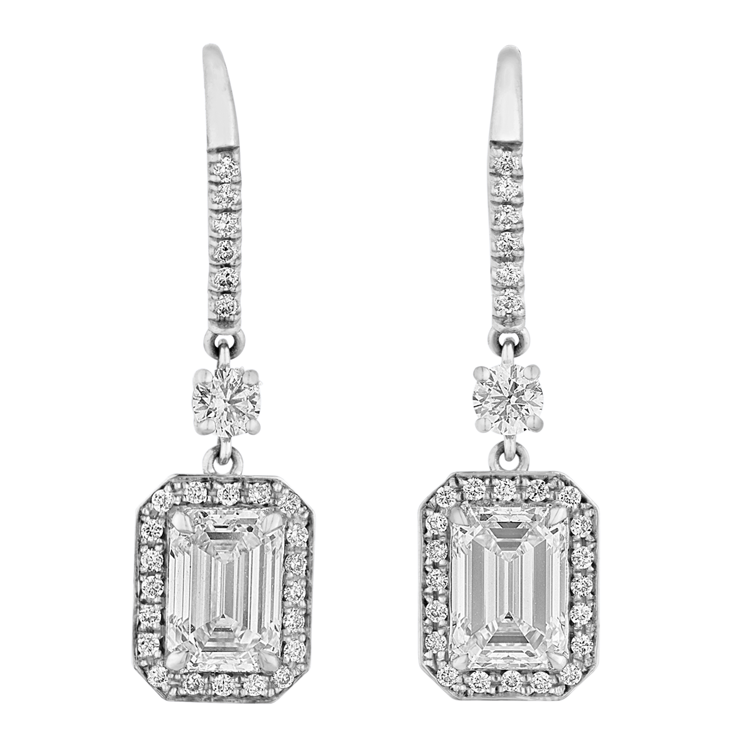 Emerald Cut Diamond Drop Earrings, 2.17 carats
