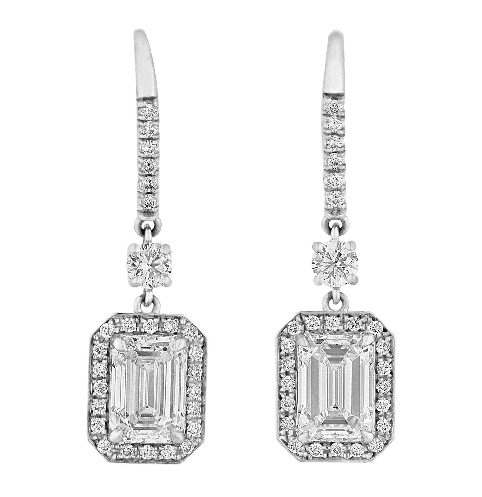Emerald-Cut Diamond Drop Earrings, 2.17 carats
