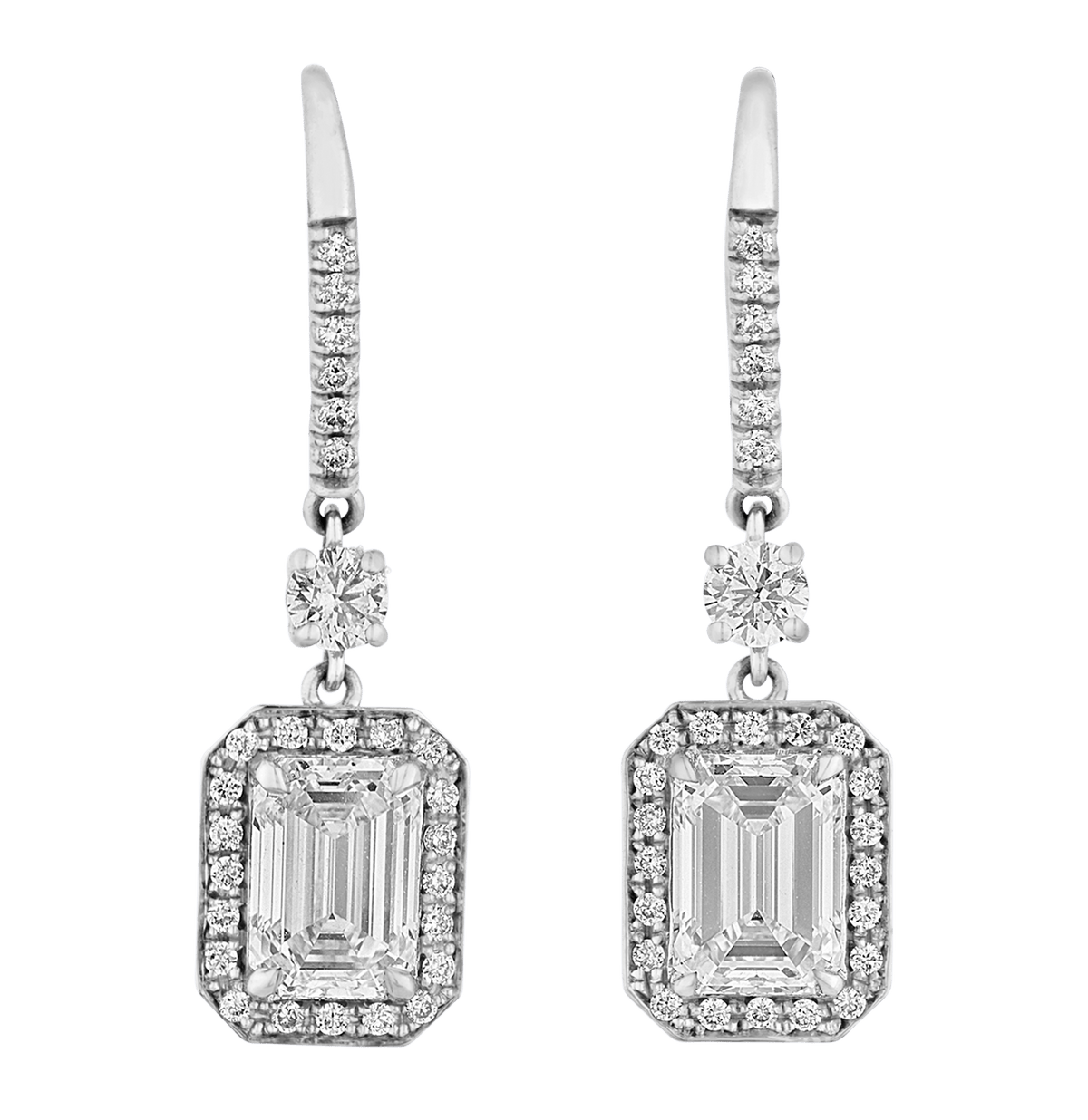 Emerald-Cut Diamond Drop Earrings, 2.17 carats