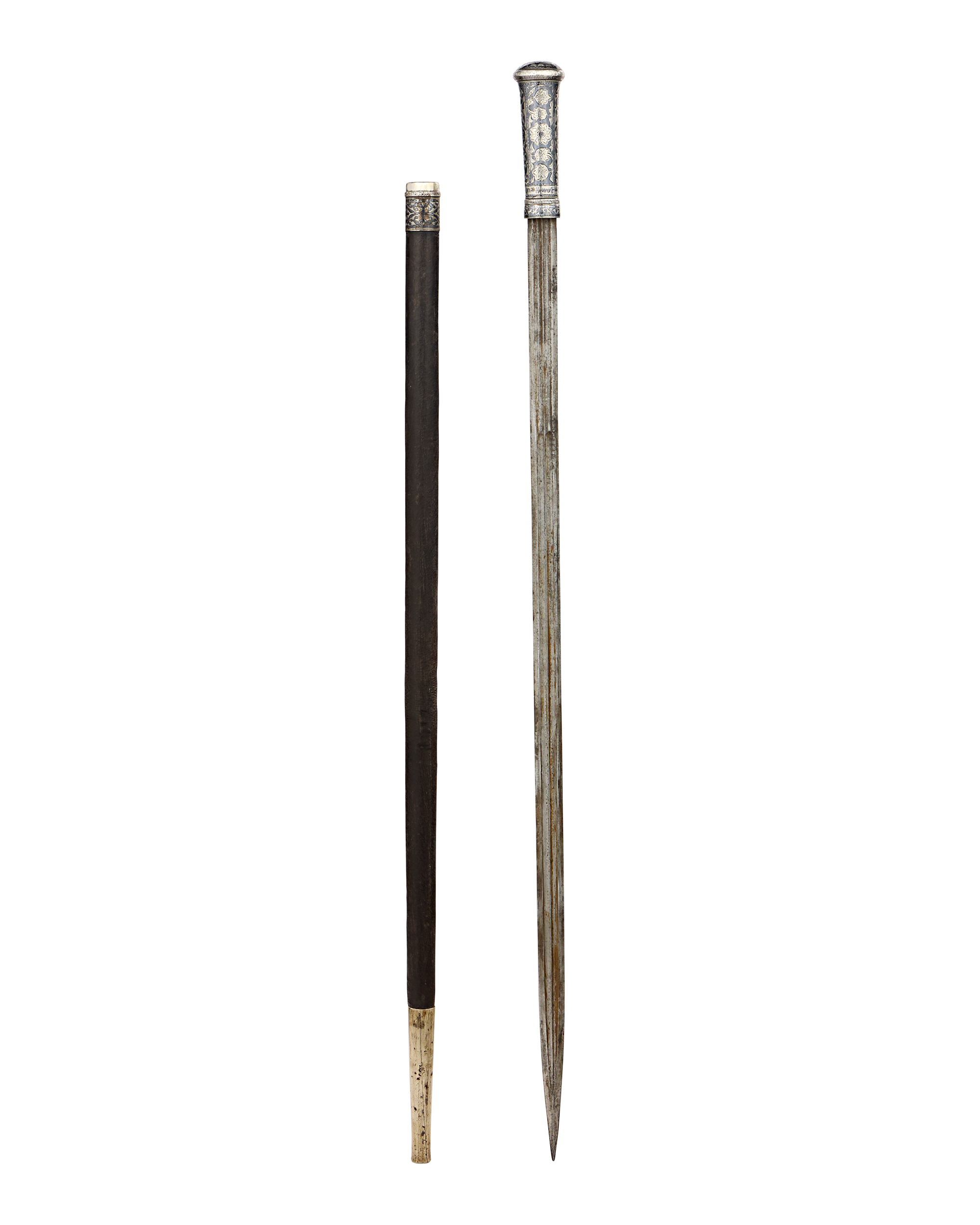 18th-century Niello and Silver Sword Cane