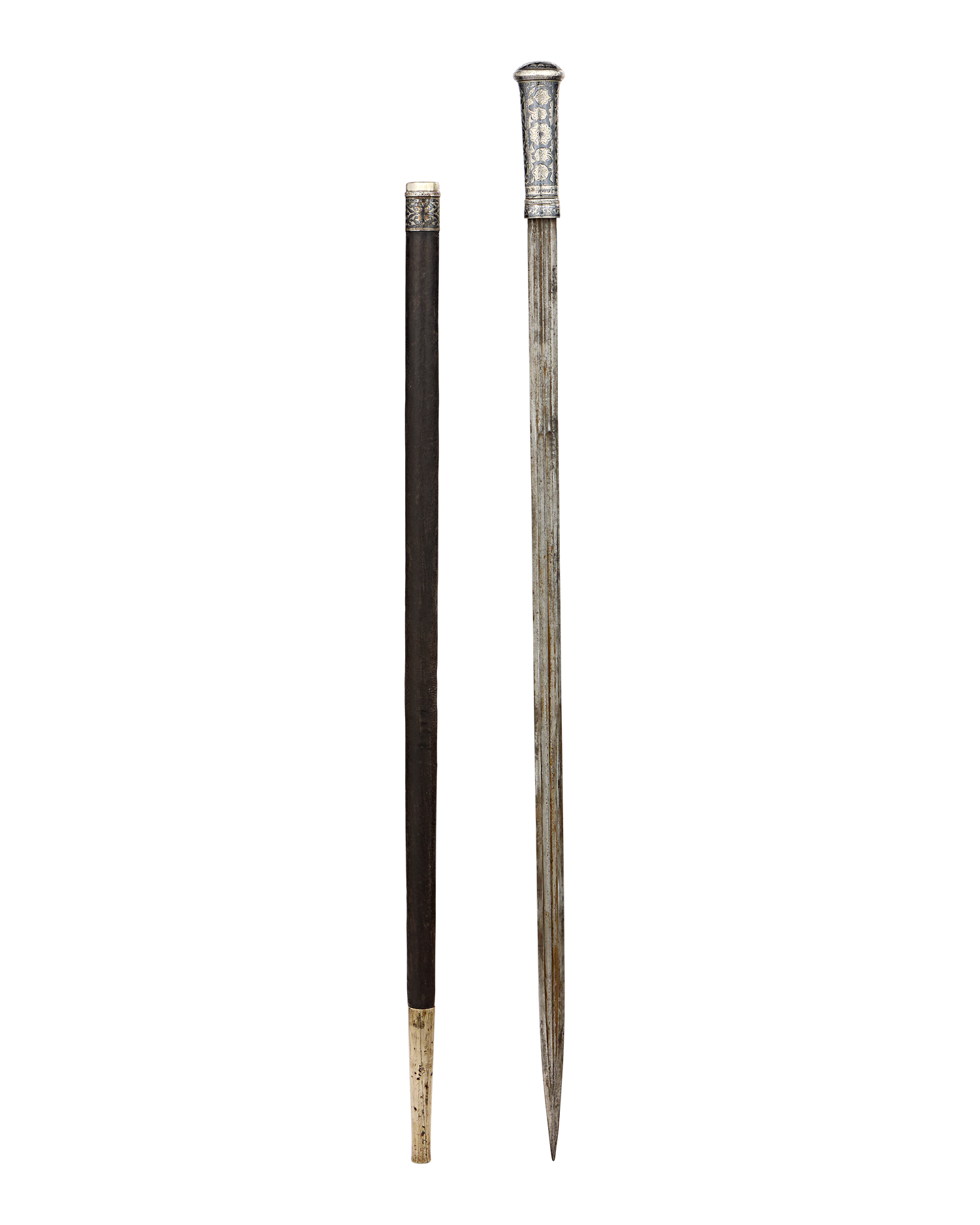 18th-century Niello and Silver Sword Cane