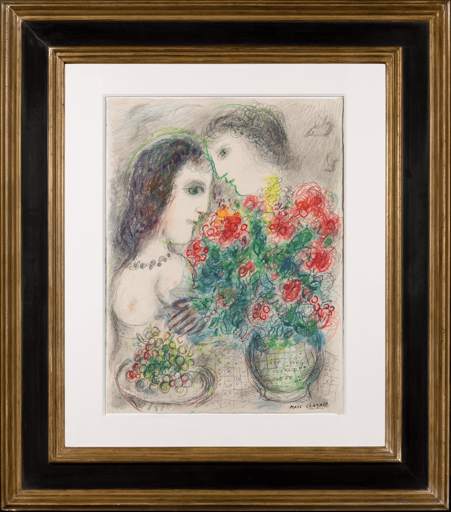 Couple aux fleurs et raisins by Marc Chagall