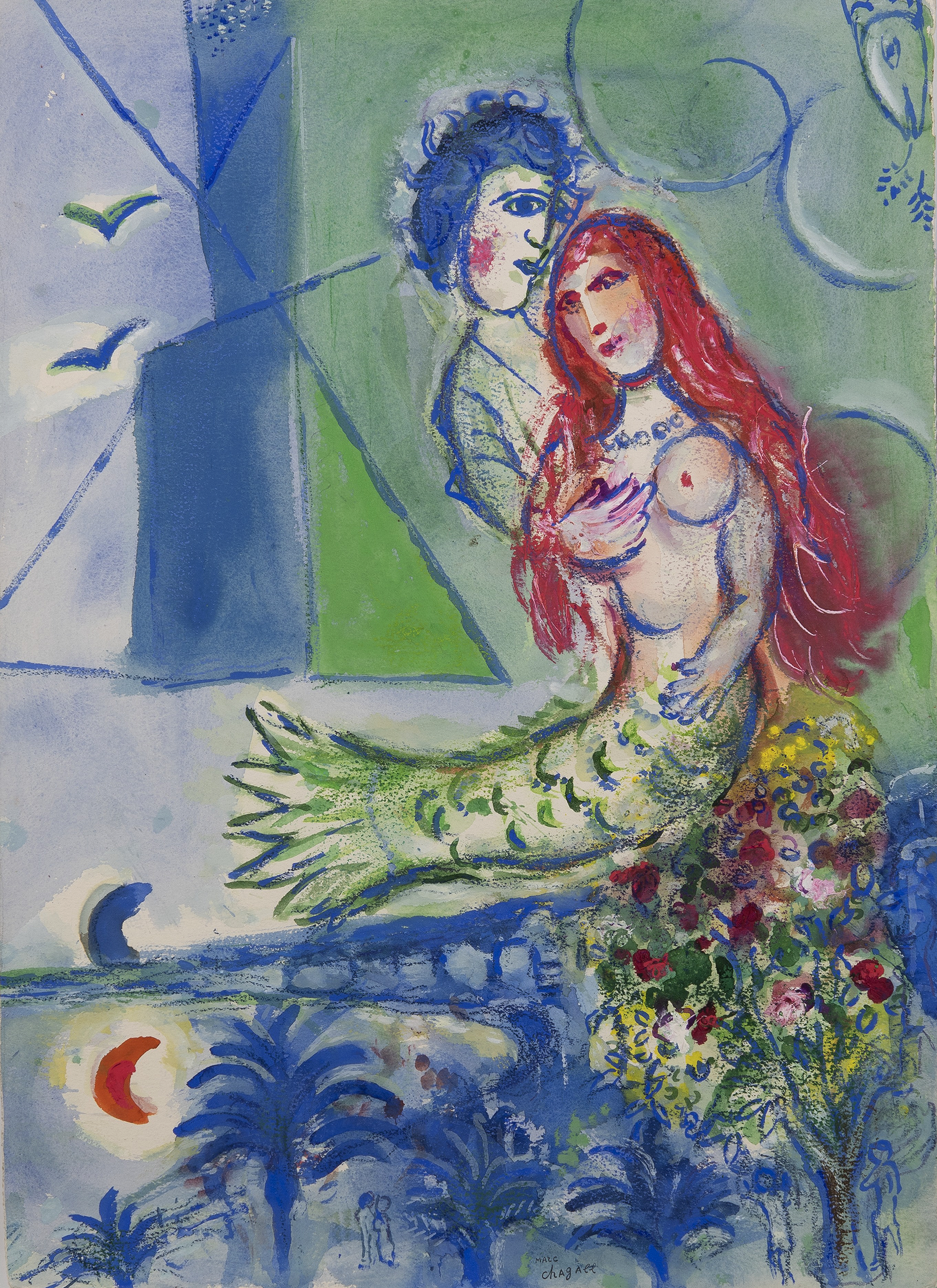 Gouache préparatoire pour Sirène au poète by Marc Chagall