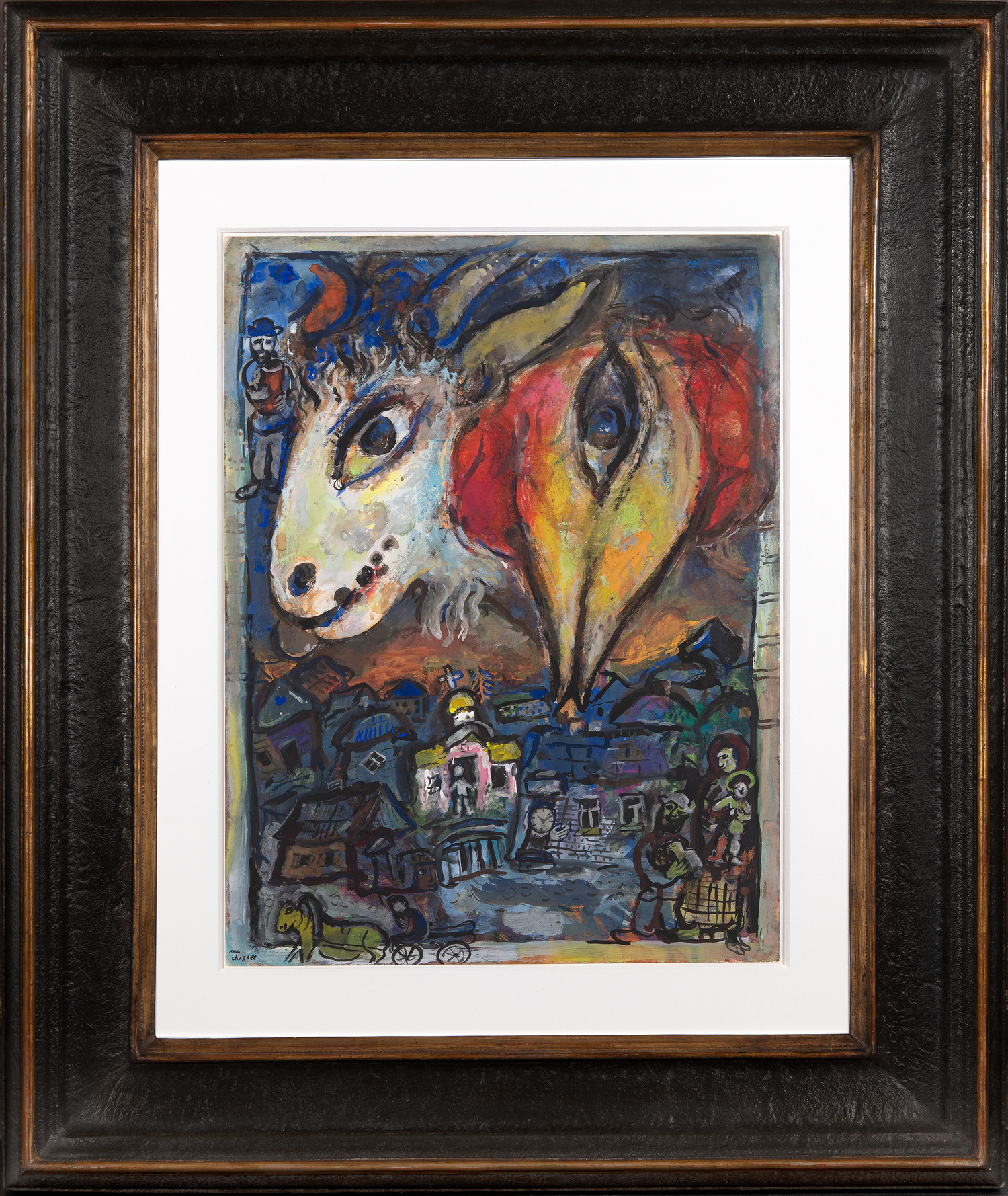 La fuite: coq et bouc au dessus du village by Marc Chagall