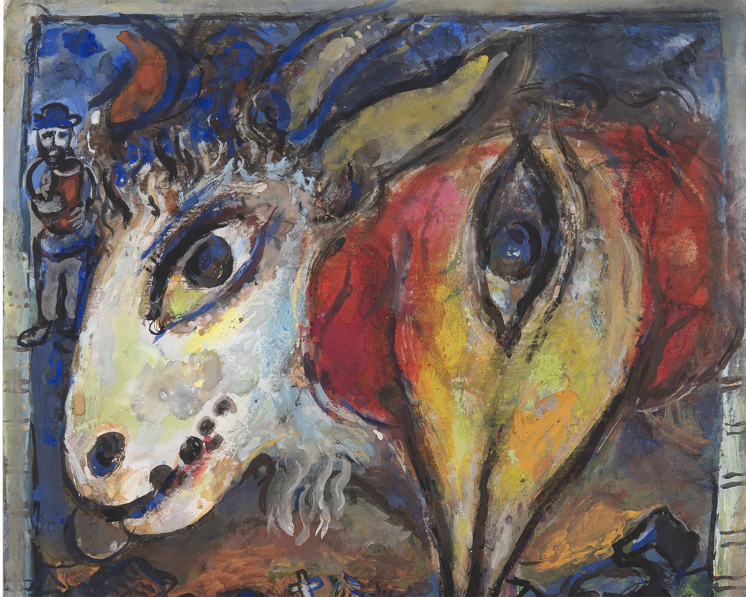 La fuite: coq et bouc au dessus du village by Marc Chagall