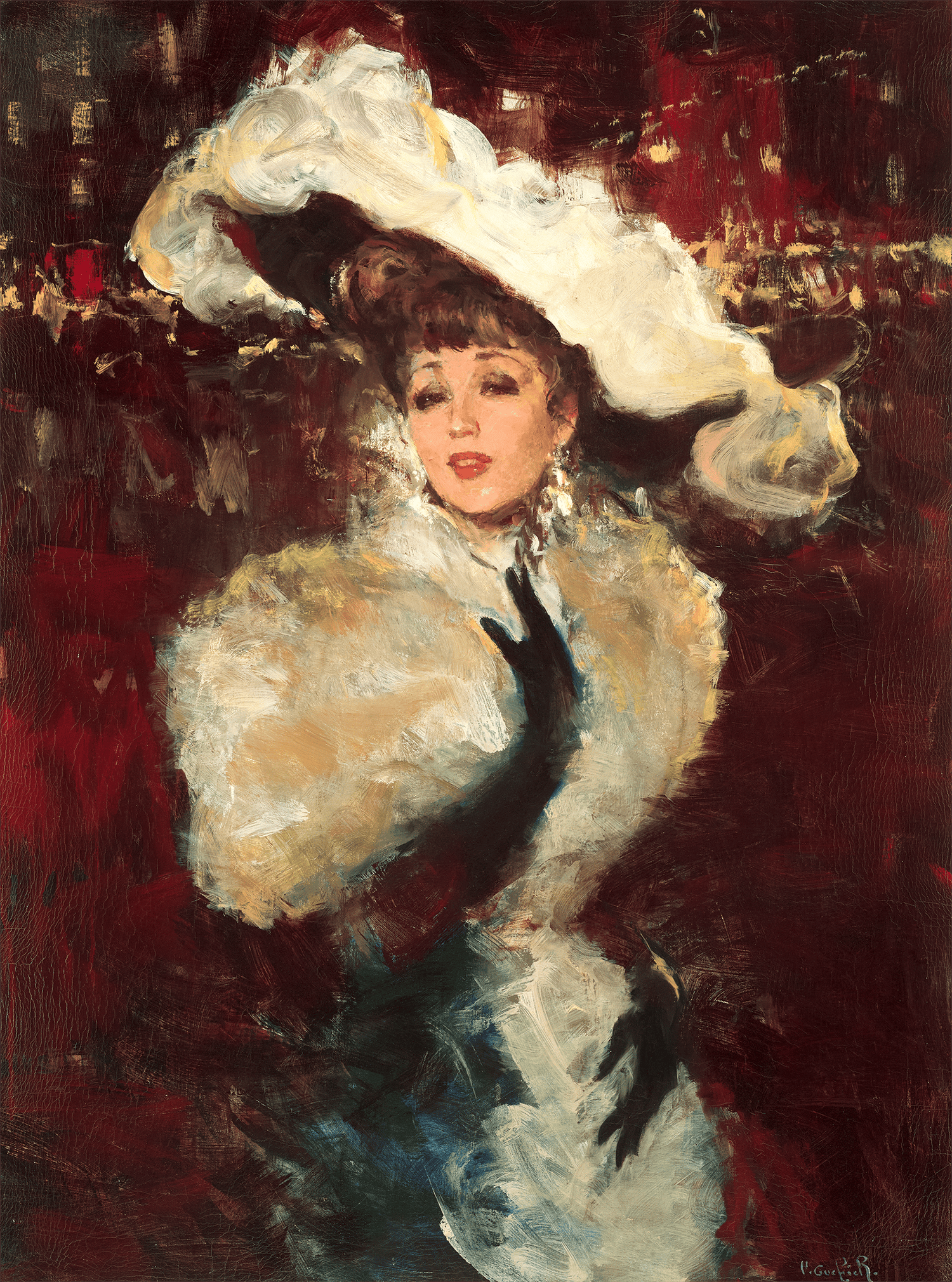 Elegant Lady with Hat with Feathers by Victor Guerrier