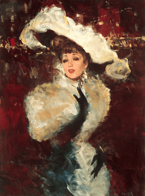 Elegant Lady with Hat with Feathers by Victor Guerrier