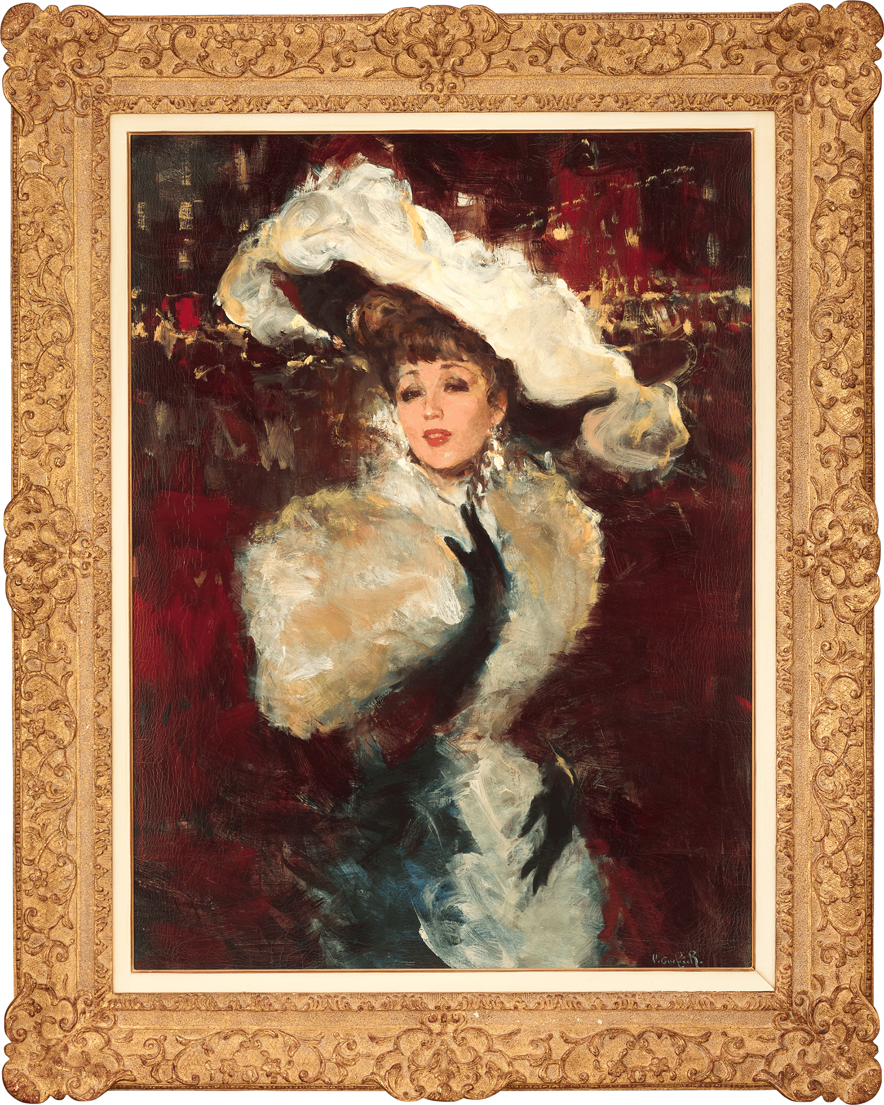 Elegant Lady with Hat with Feathers by Victor Guerrier