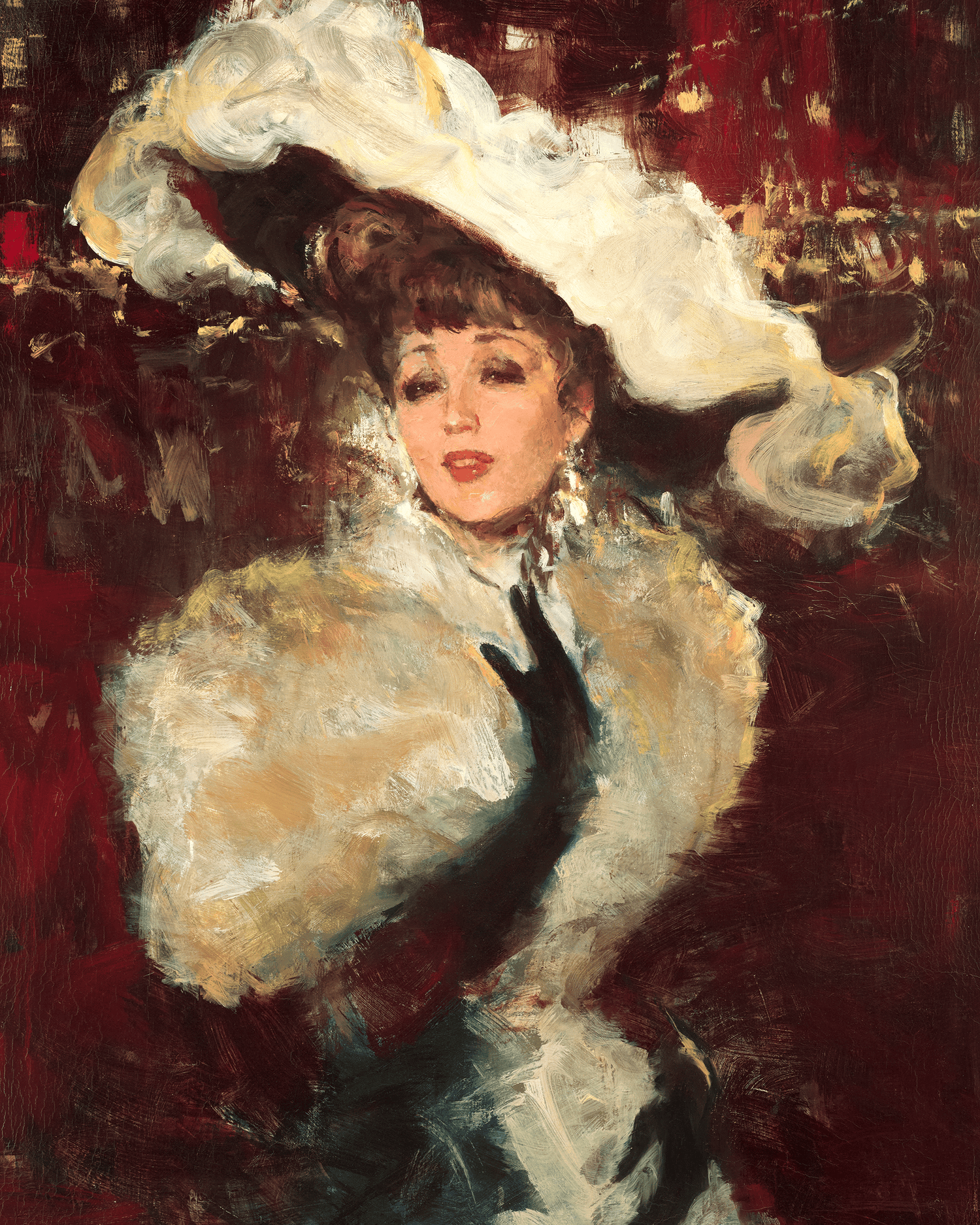 Elegant Lady with Hat with Feathers by Victor Guerrier