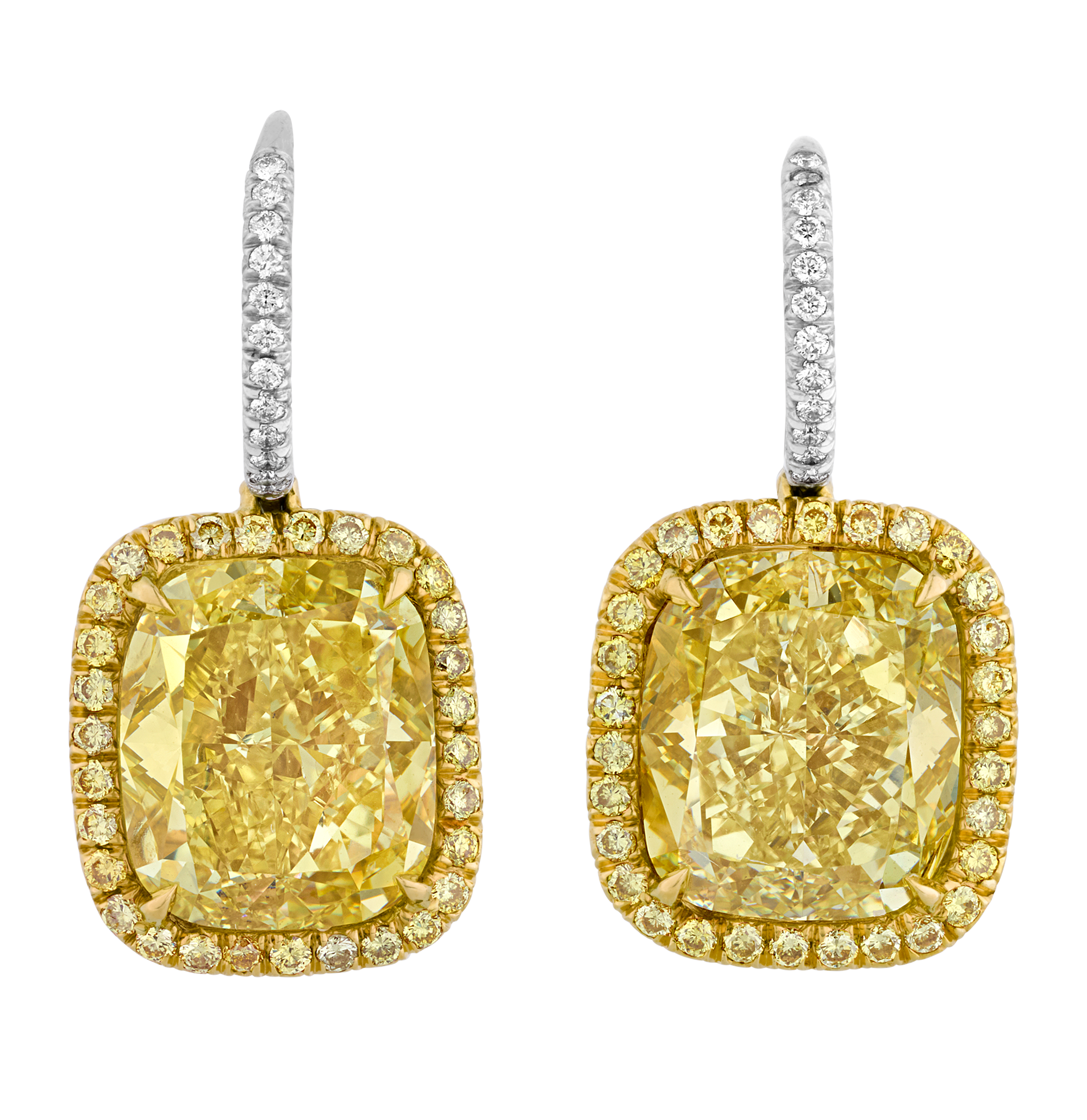 Harry Winston Fancy Intense Yellow Diamond Earrings, 11.05 carats