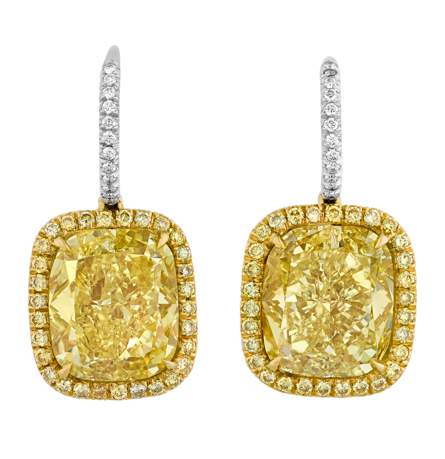 Harry Winston Fancy Intense Yellow Diamond Earrings, 11.05 carats