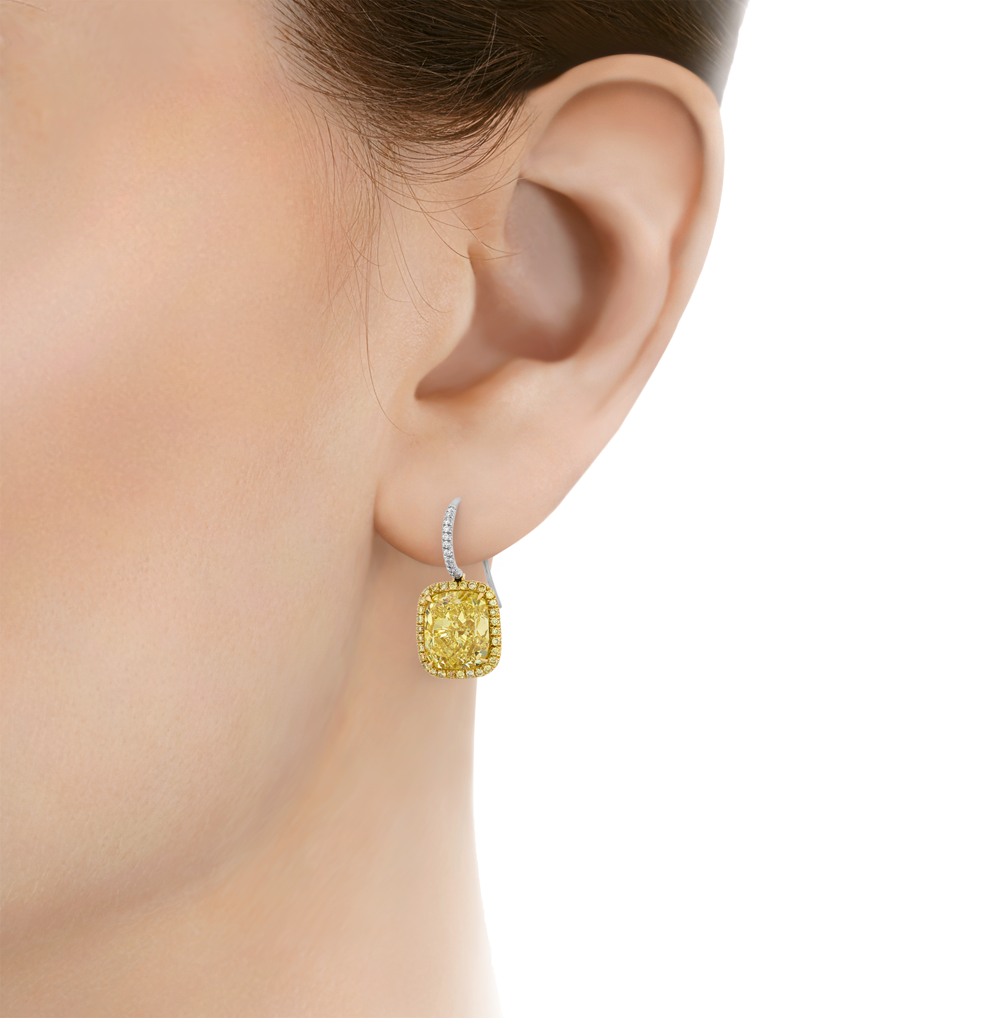 Harry Winston Fancy Intense Yellow Diamond Earrings, 11.05 carats