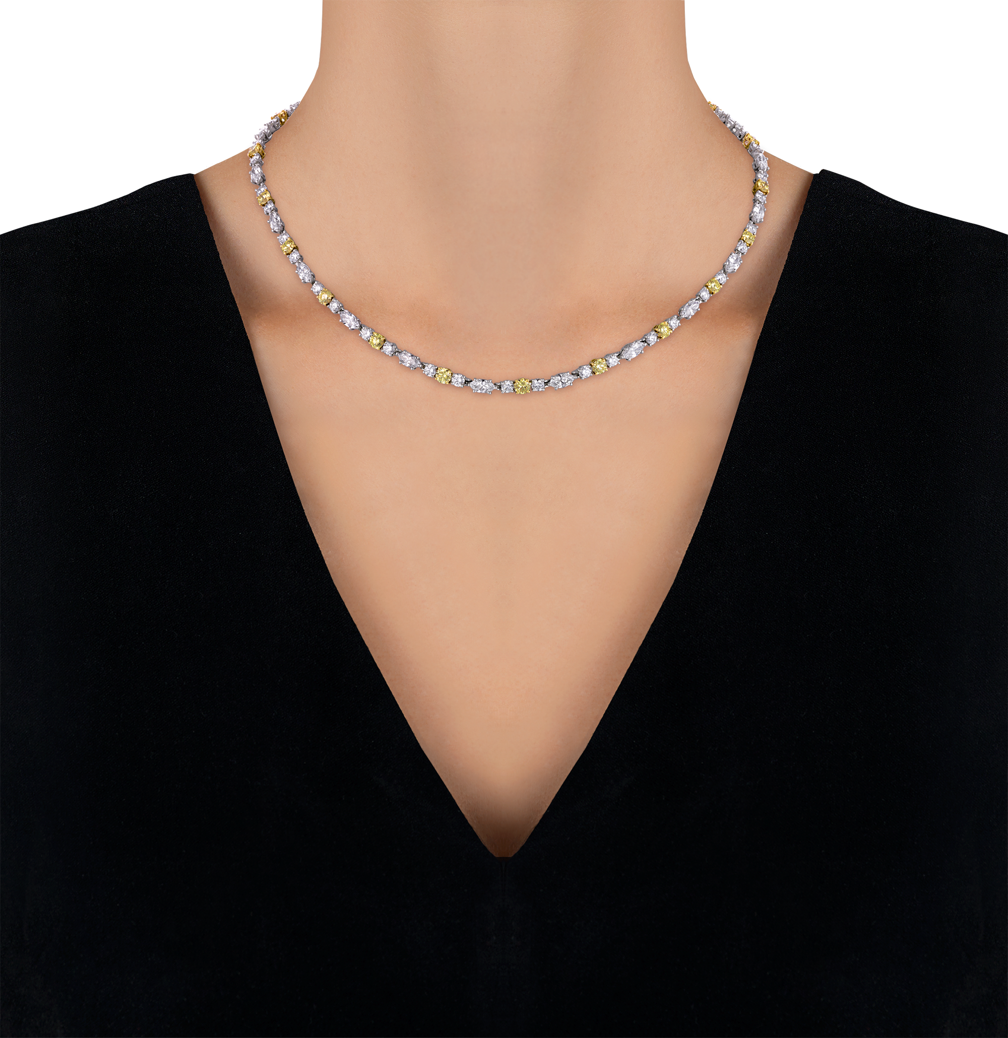 Harry Winston White and Yellow Diamond Line Necklace, 13.89 carats