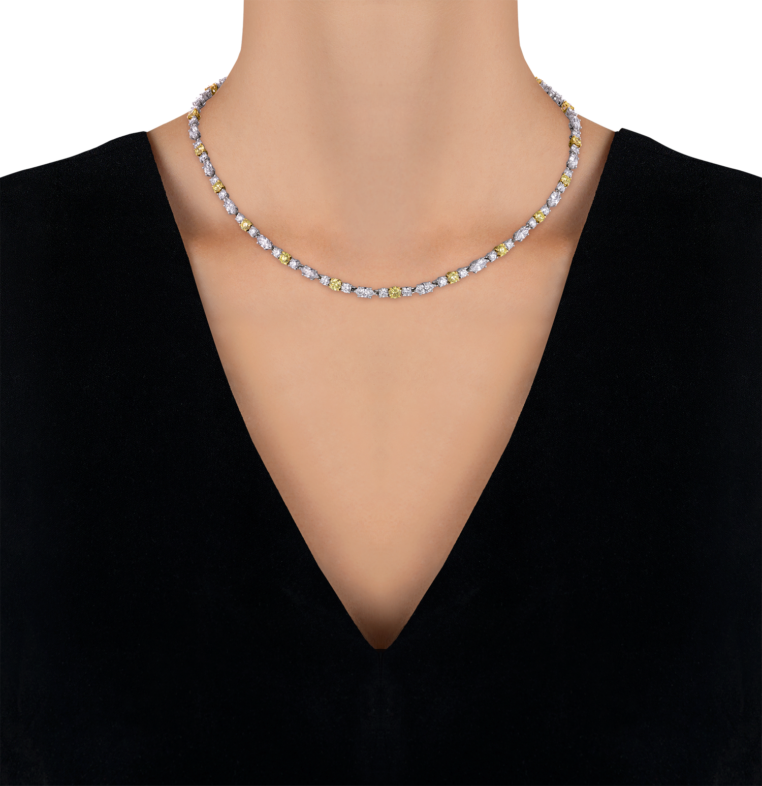 Harry Winston White and Yellow Diamond Line Necklace, 13.89 carats