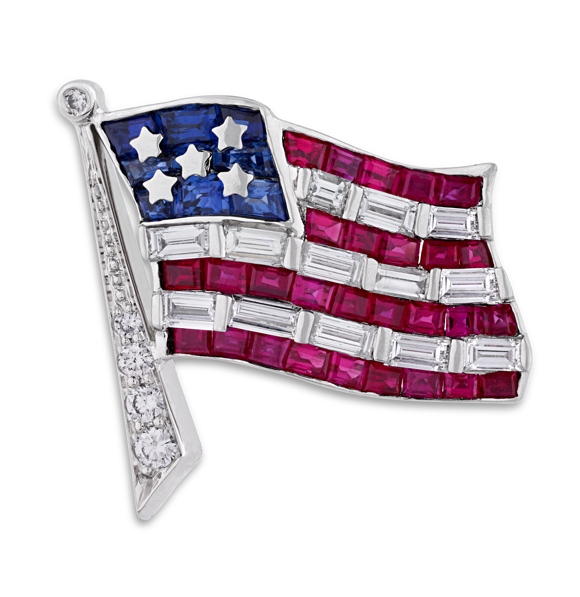 Oscar Heyman Ruby, Sapphire and Diamond American Flag Lapel Pin