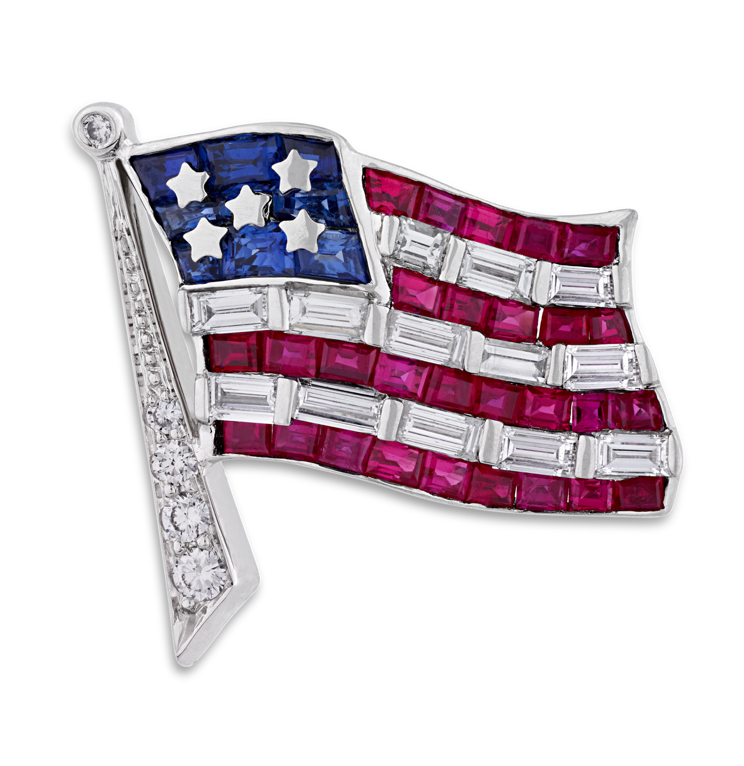 Oscar Heyman Ruby, Sapphire and Diamond American Flag Lapel Pin