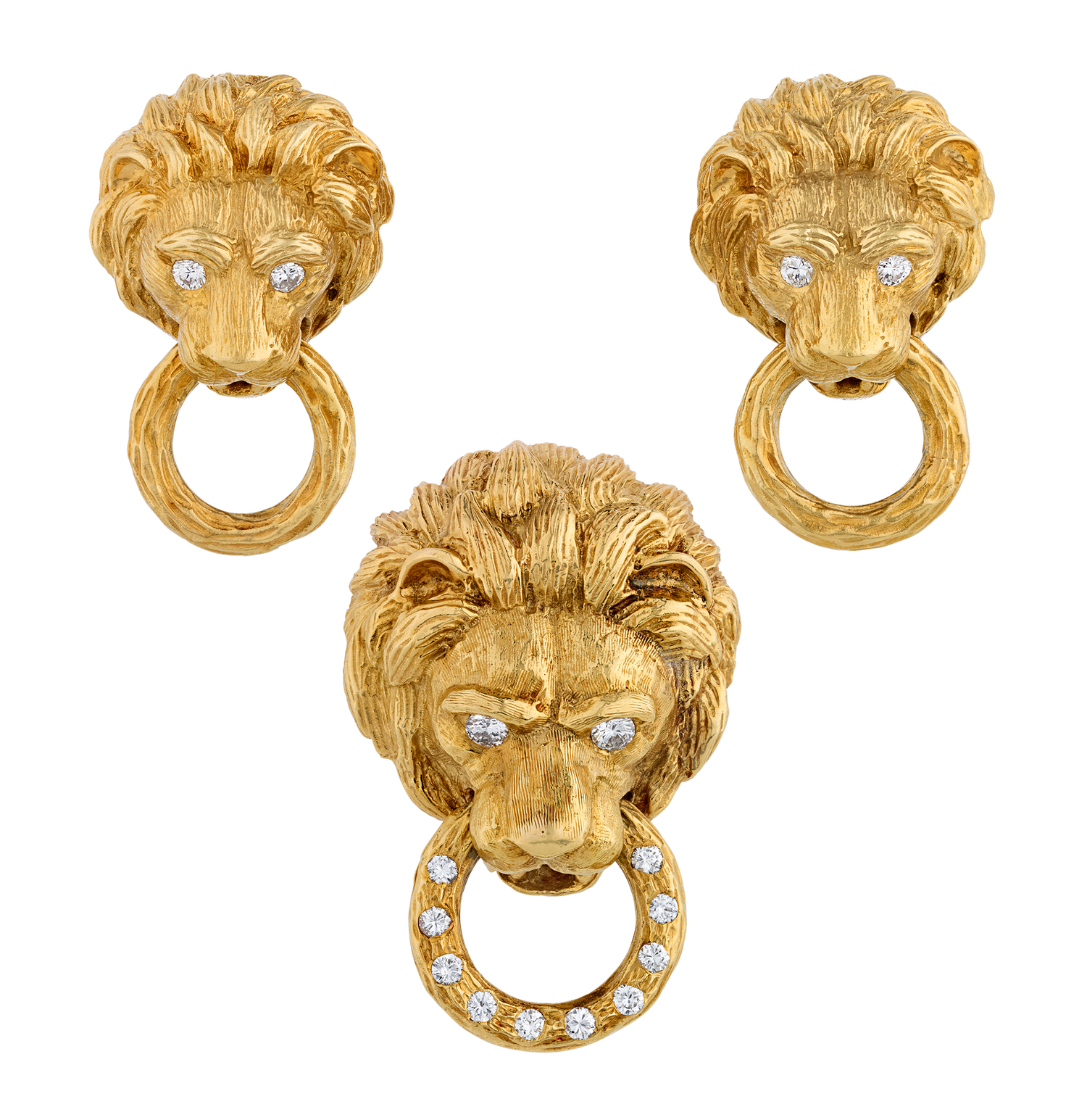 Van Cleef & Arpels Lion Earrings and Brooch Set, 2.10 carats