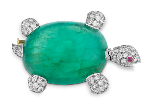 Van Cleef & Arpels Cabochon Emerald Turtle Brooch, 63.64 carats