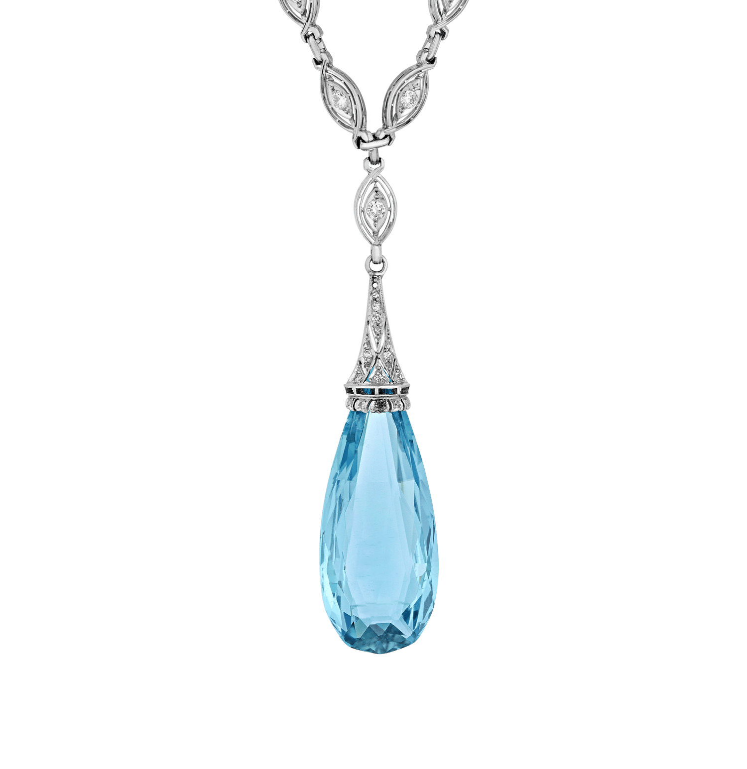 Art Deco Briolette Cut Aquamarine Pendant, 40.00 carats