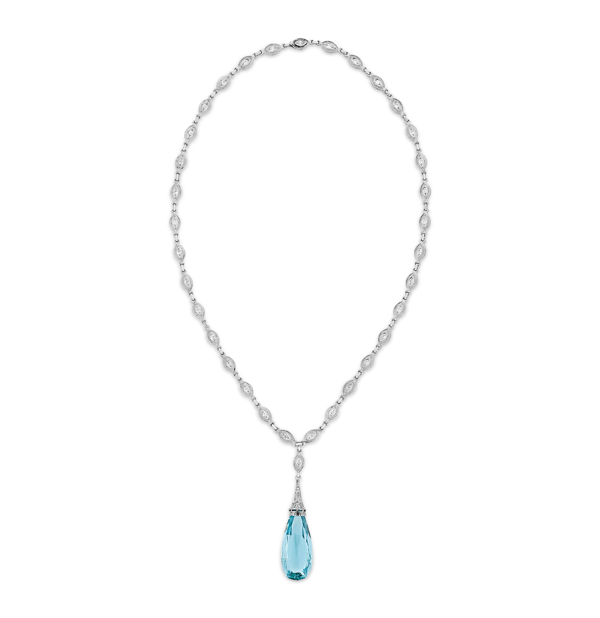 Art Deco Briolette Cut Aquamarine Pendant, 40.00 carats