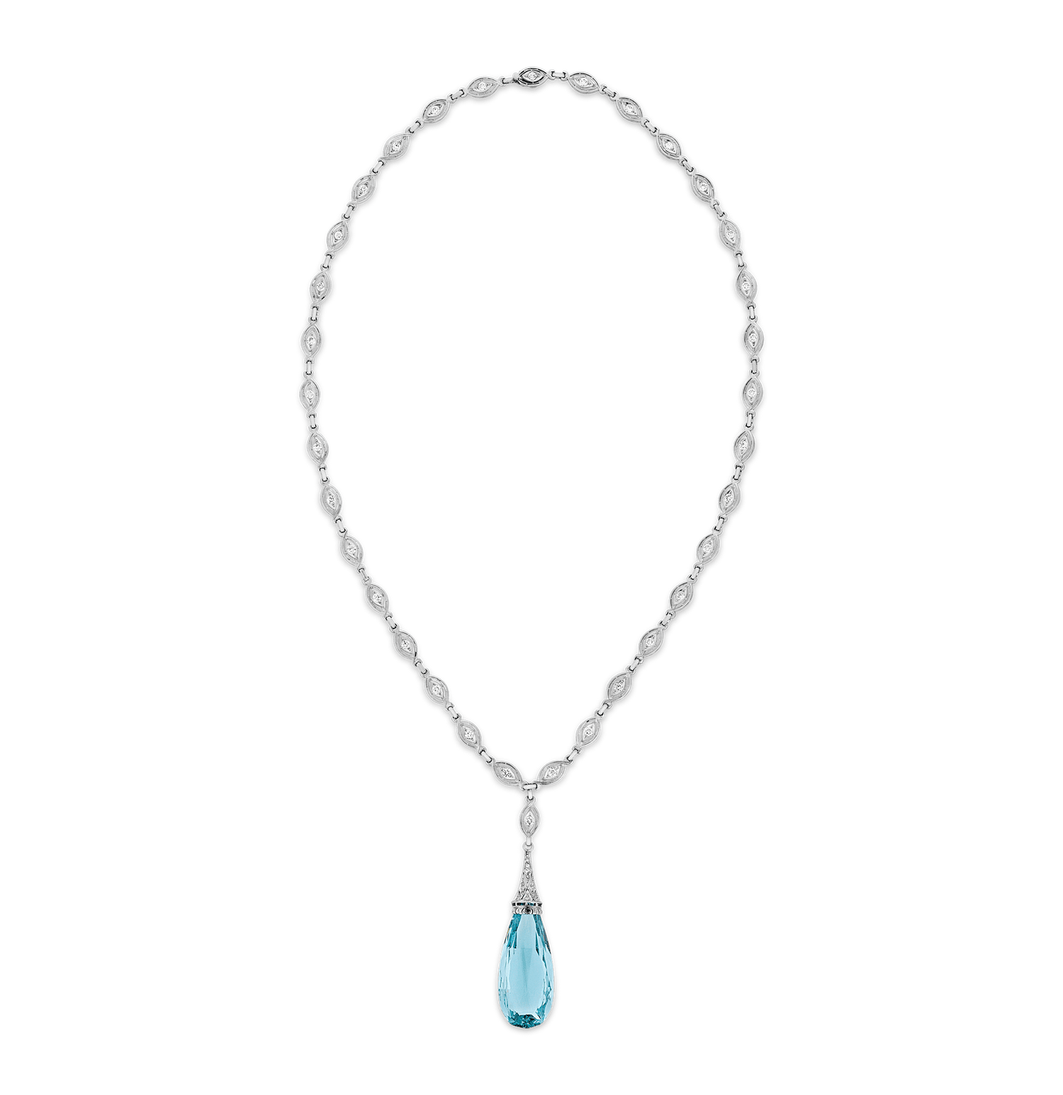 Art Deco Briolette Cut Aquamarine Pendant, 40.00 carats