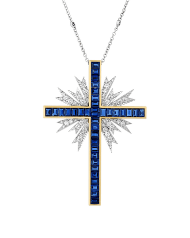 Oscar Heyman Sapphire Cross Pendant, 12.39 carats