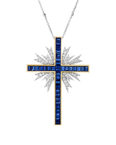 Oscar Heyman Sapphire Cross Pendant, 12.39 carats