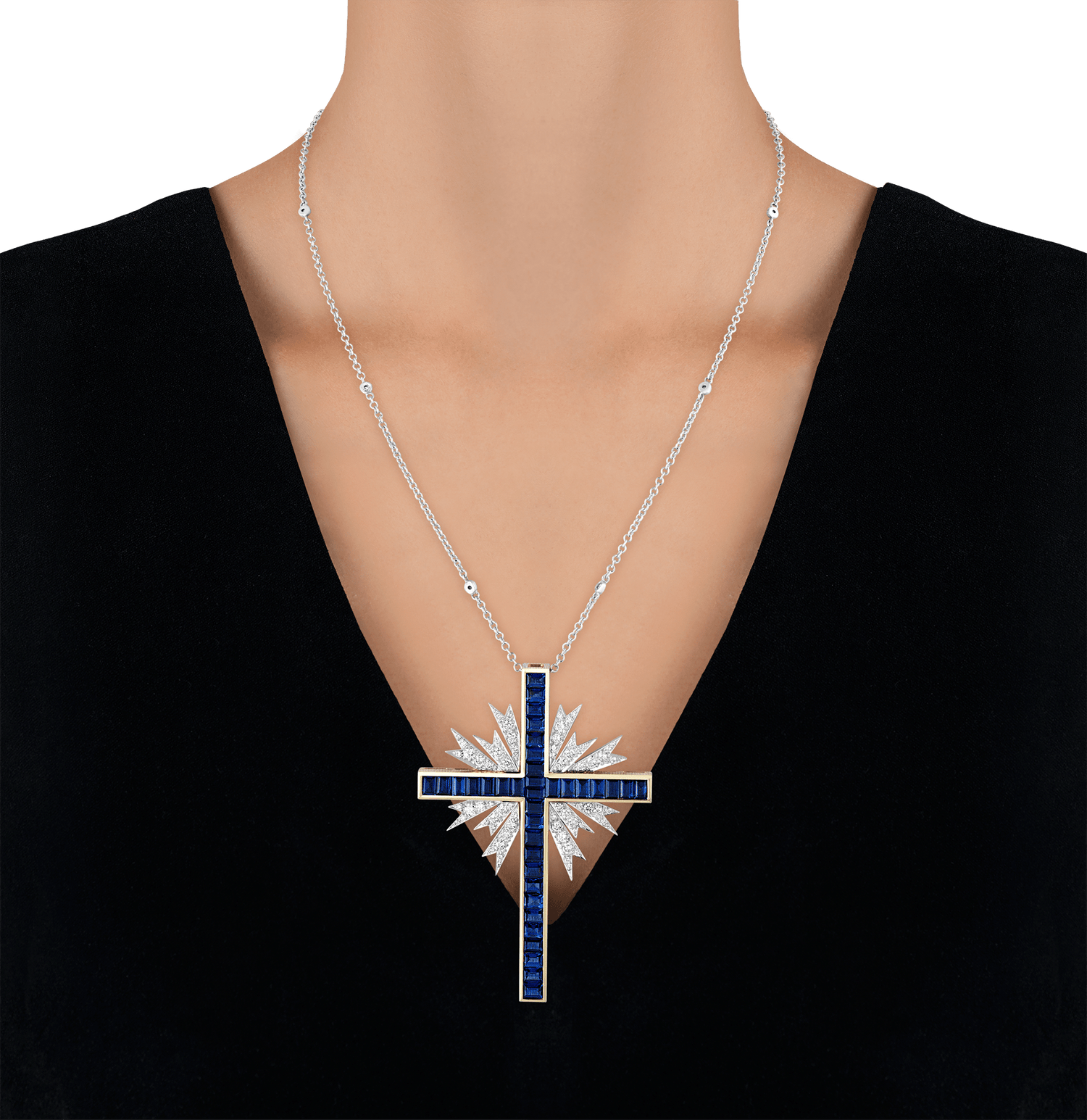 Oscar Heyman Sapphire Cross Pendant, 12.39 carats