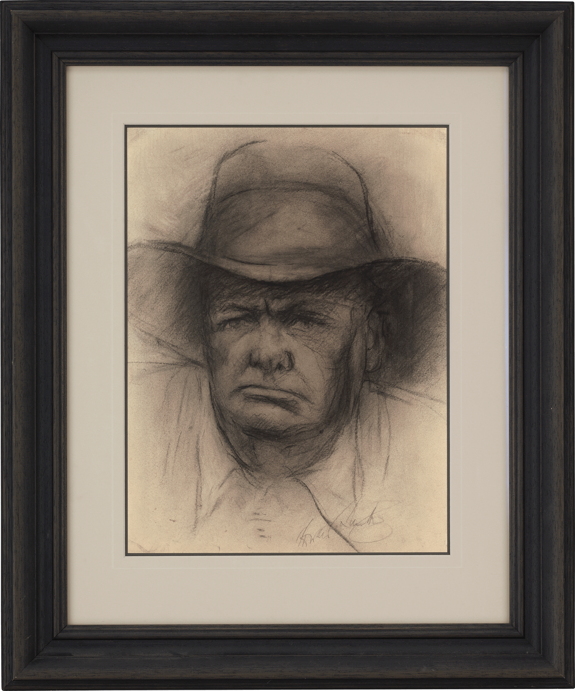 Charcoal Portrait of Sir Winston Churchill, Circa 1935