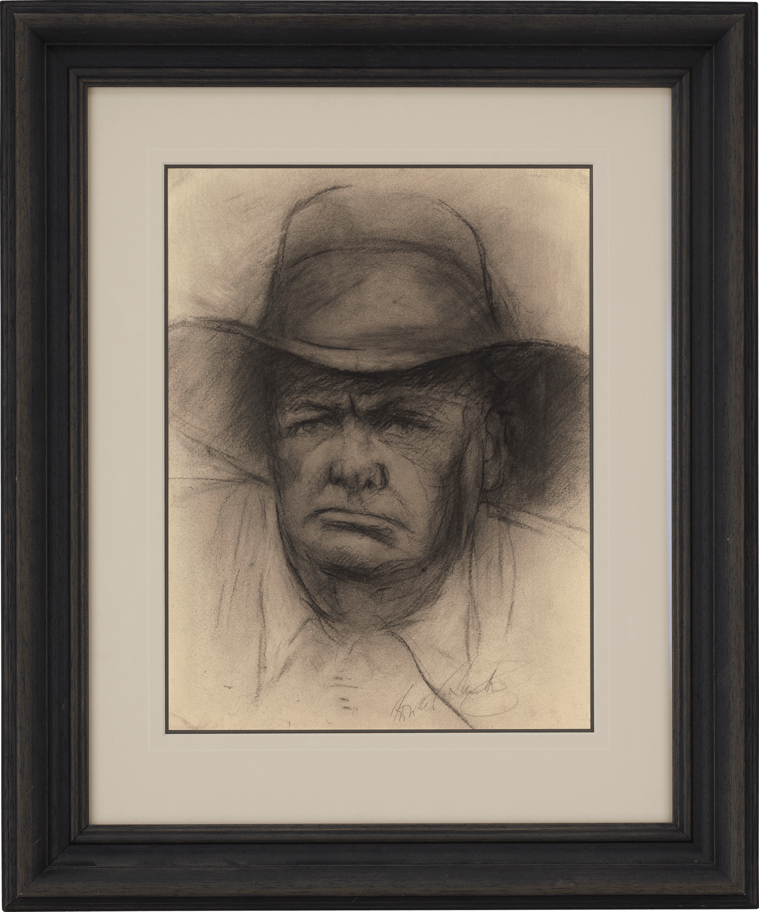 Charcoal Portrait of Sir Winston Churchill, Circa 1935