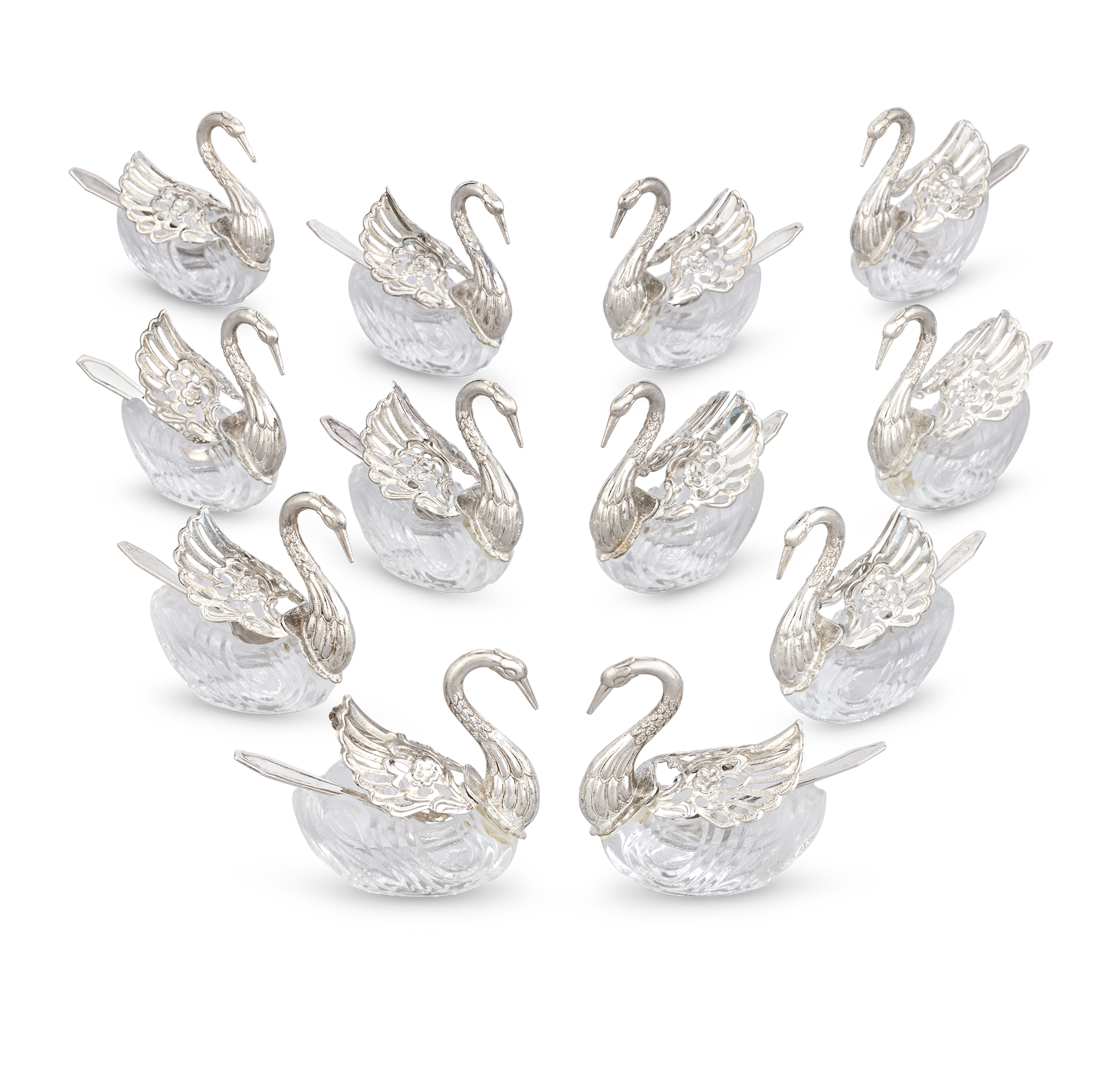 Set of 12 Silver Swan Salt Cellars