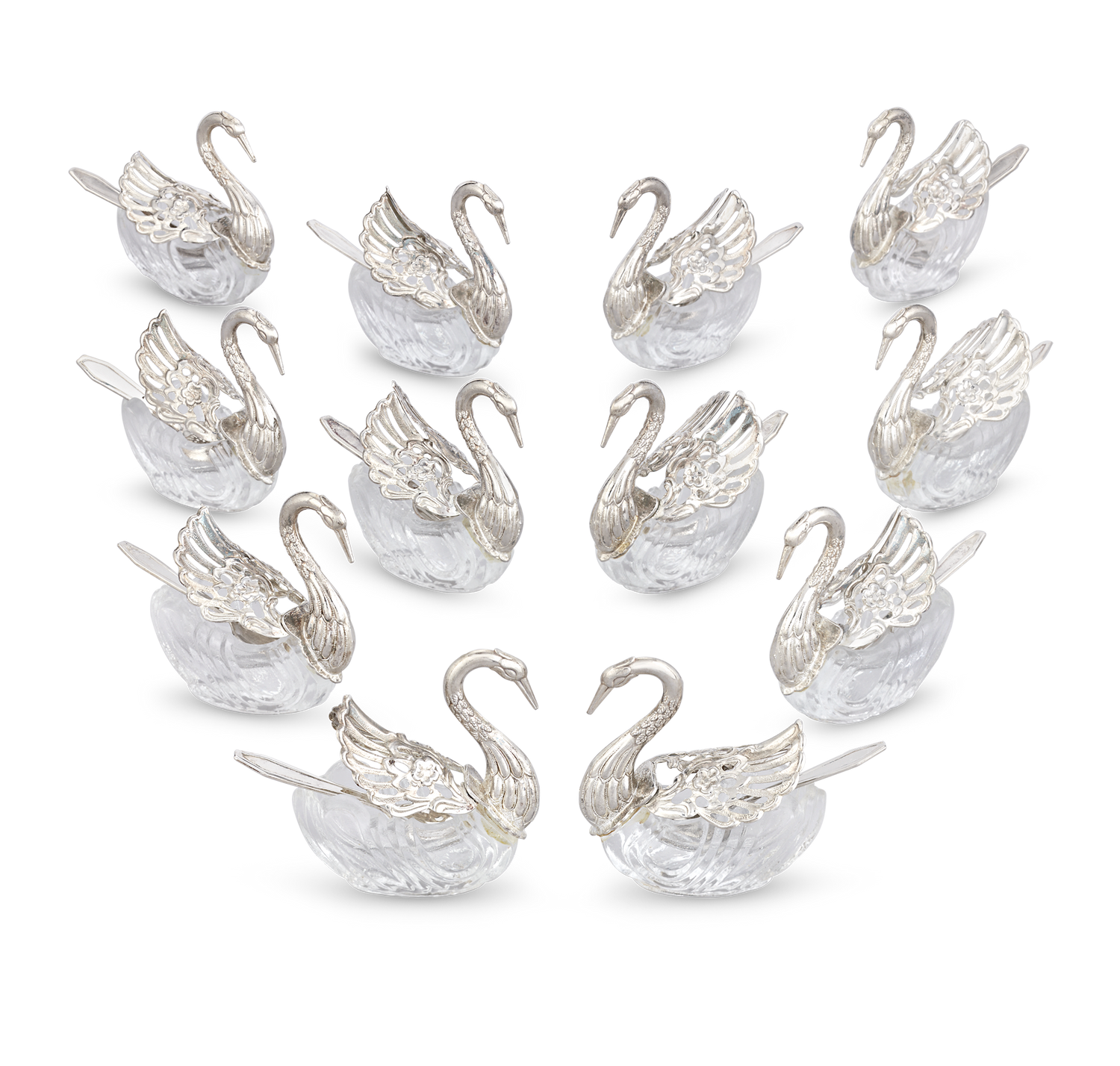 Set of 12 Silver Swan Salt Cellars