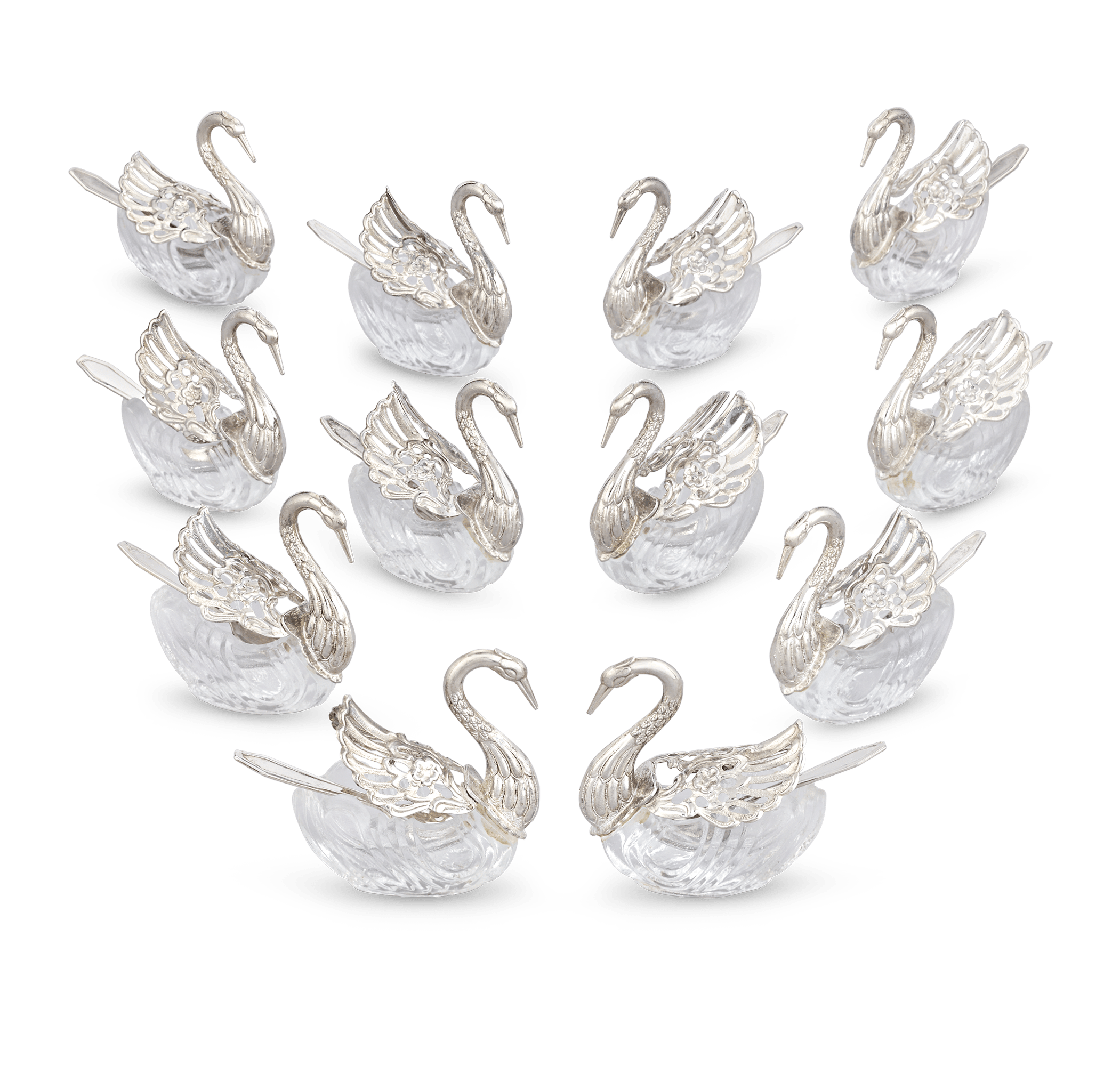 Set of 12 Silver Swan Salt Cellars