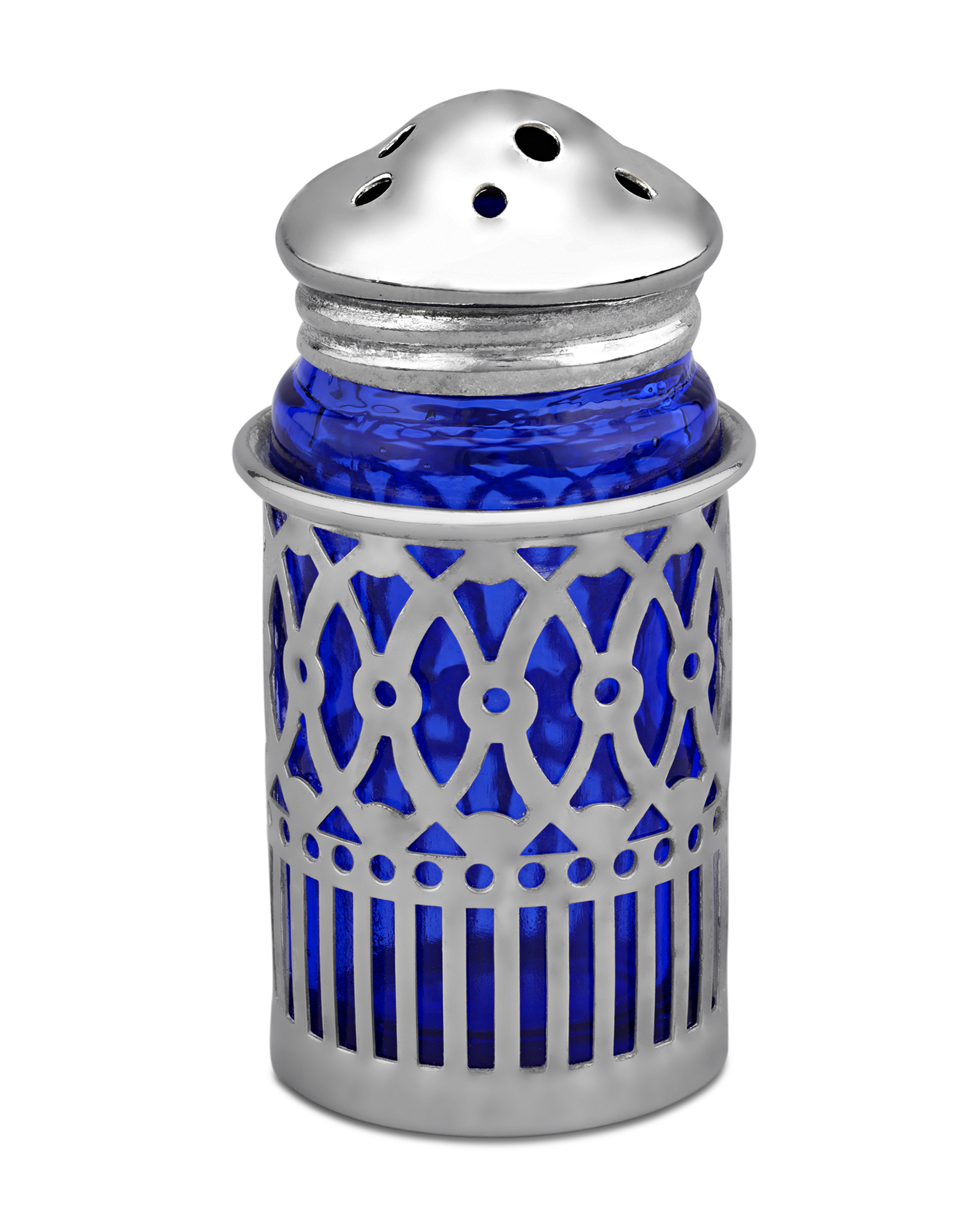 Set of 16 Silver Salt and Pepper Shakers with Cobalt Liners