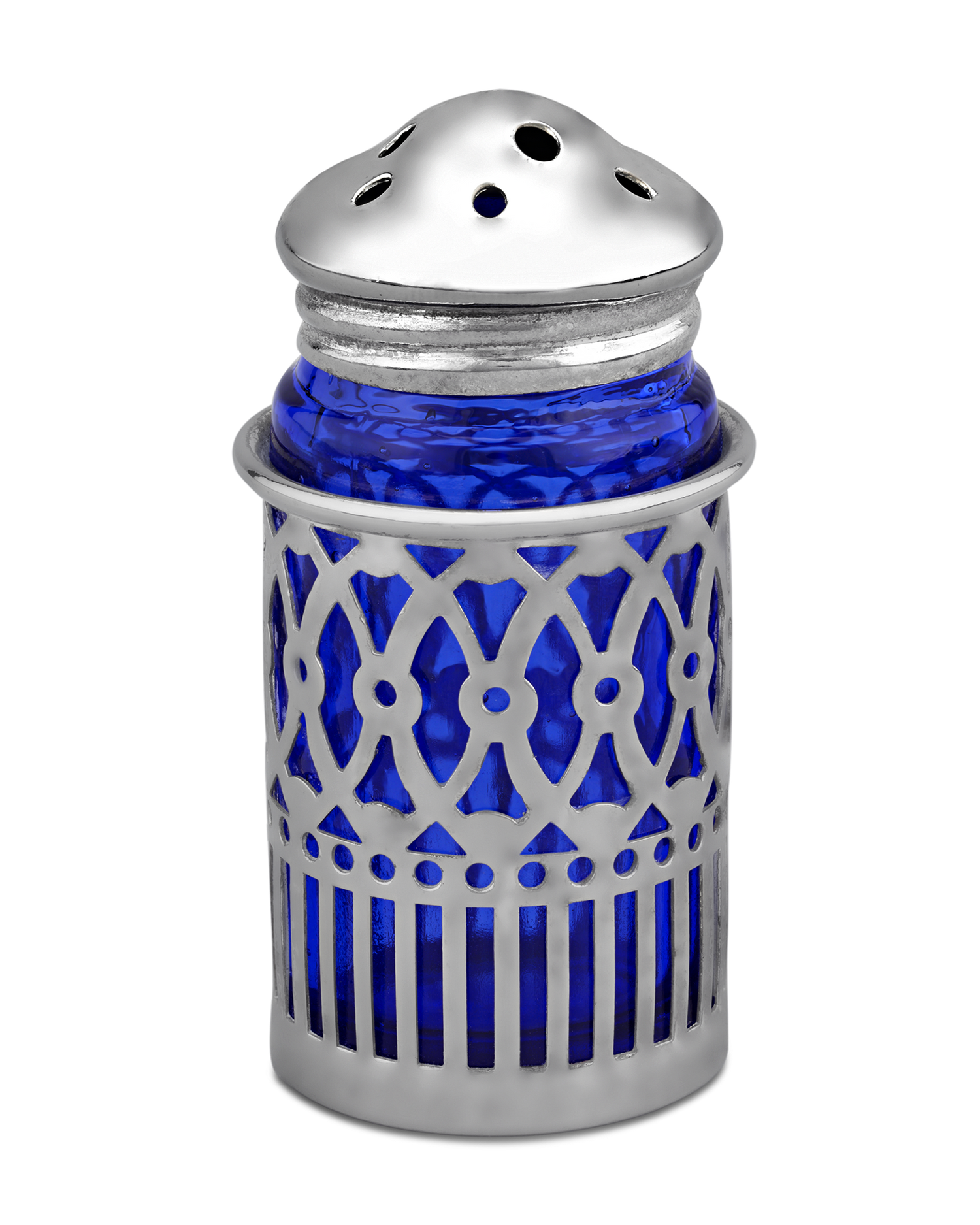 Set of 16 Silver Salt and Pepper Shakers with Cobalt Liners