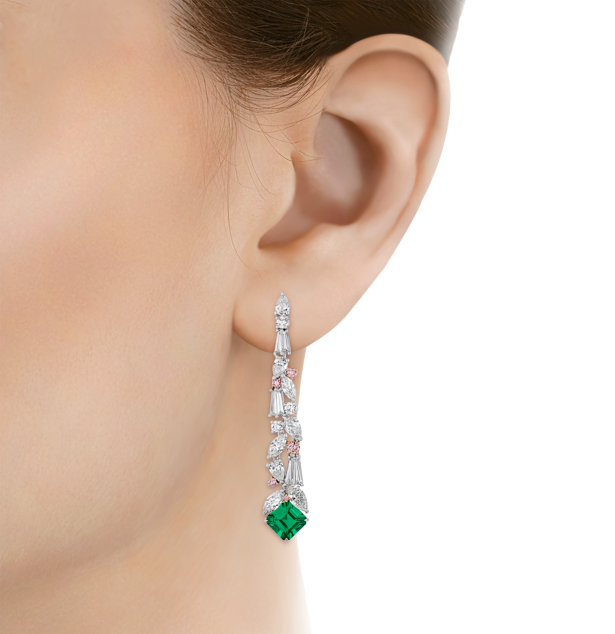 Muzo Emerald and Argyle Diamond "Ivy" Dangle Earrings