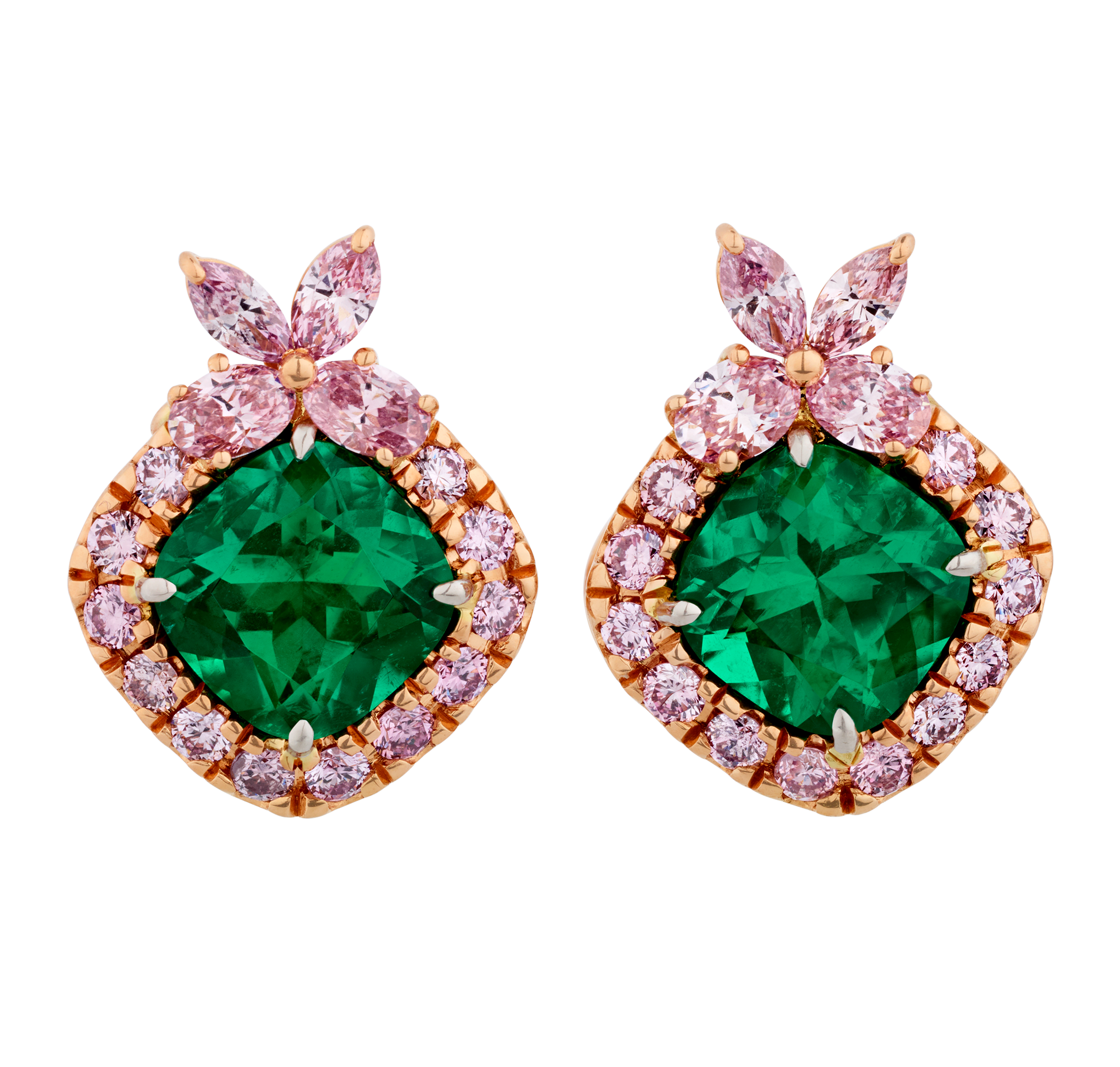 Muzo and Argyle Emerald "Azalea" Earrings, 3.30 Carats