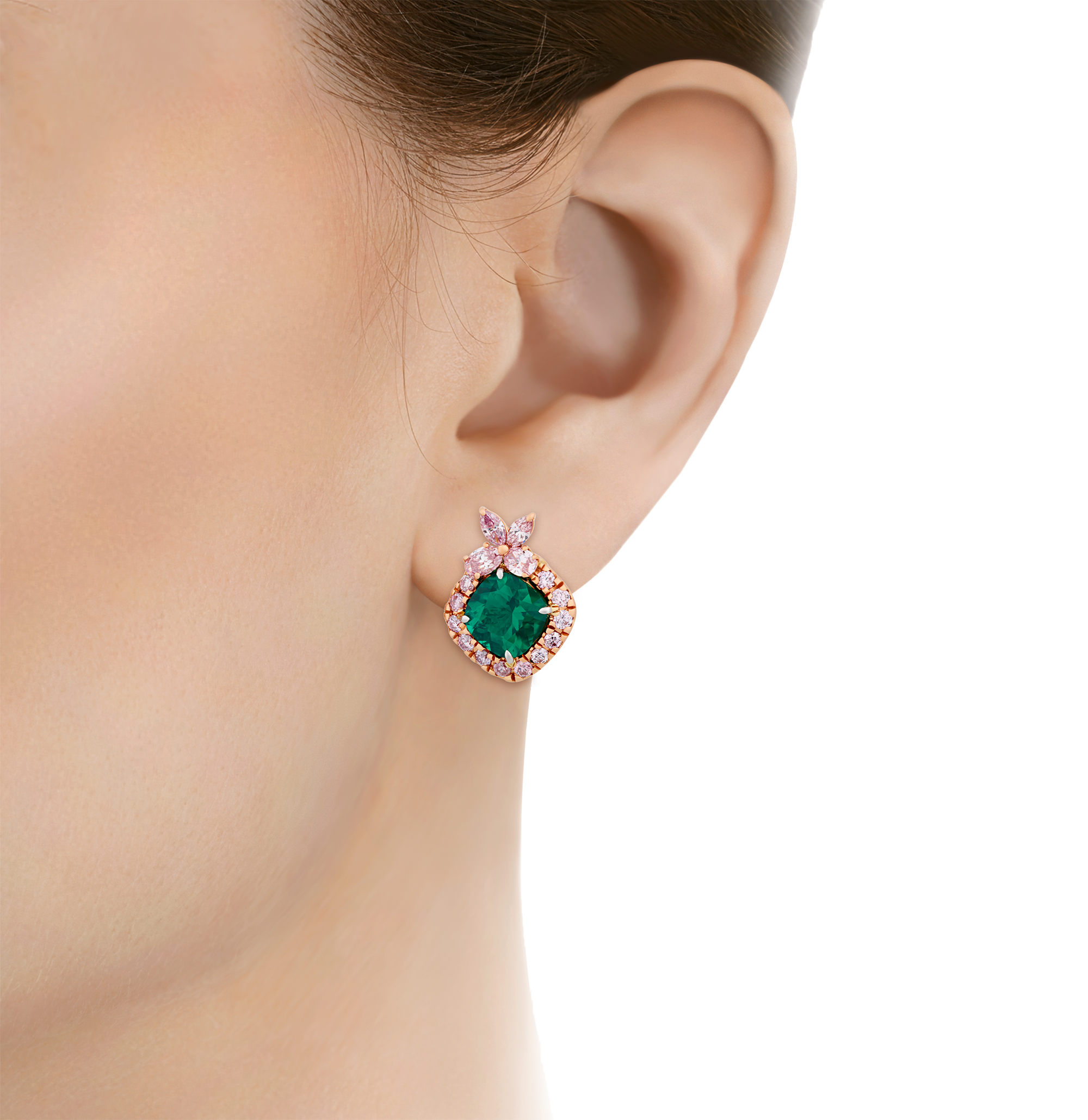 Muzo Emerald and Argyle Diamond "Azalea" Earrings, 3.30 Carats