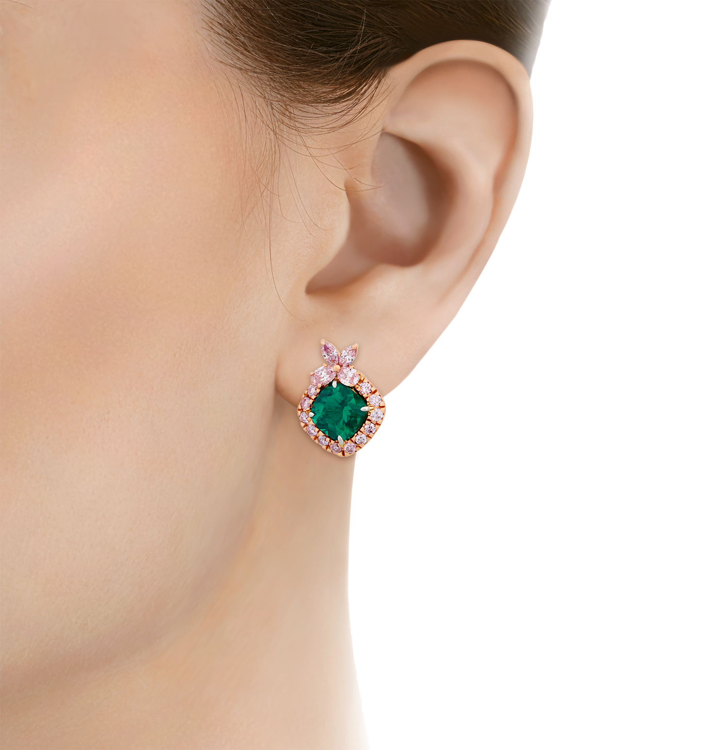 Muzo Emerald and Argyle Diamond "Azalea" Earrings, 3.30 Carats