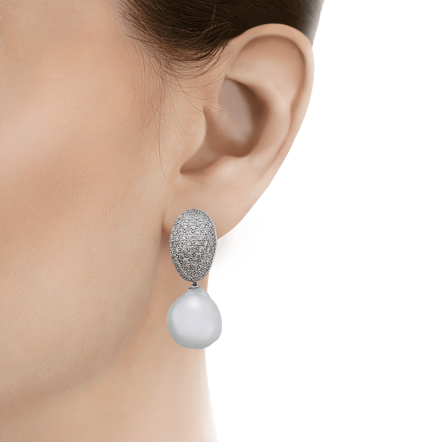 South Sea Pearl and Pavé-Diamond Earrings