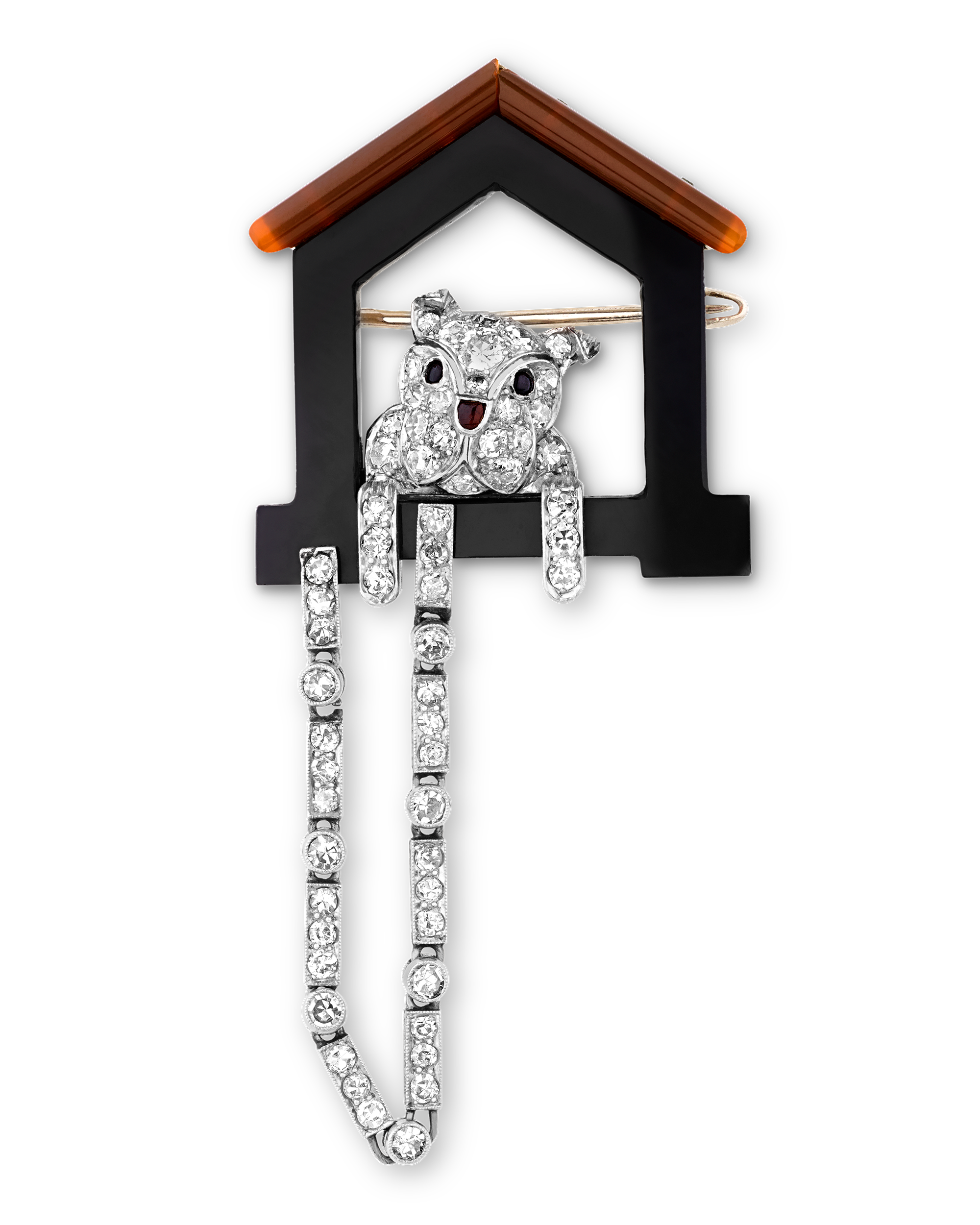 Art Deco Diamond and Onyx Doghouse Brooch